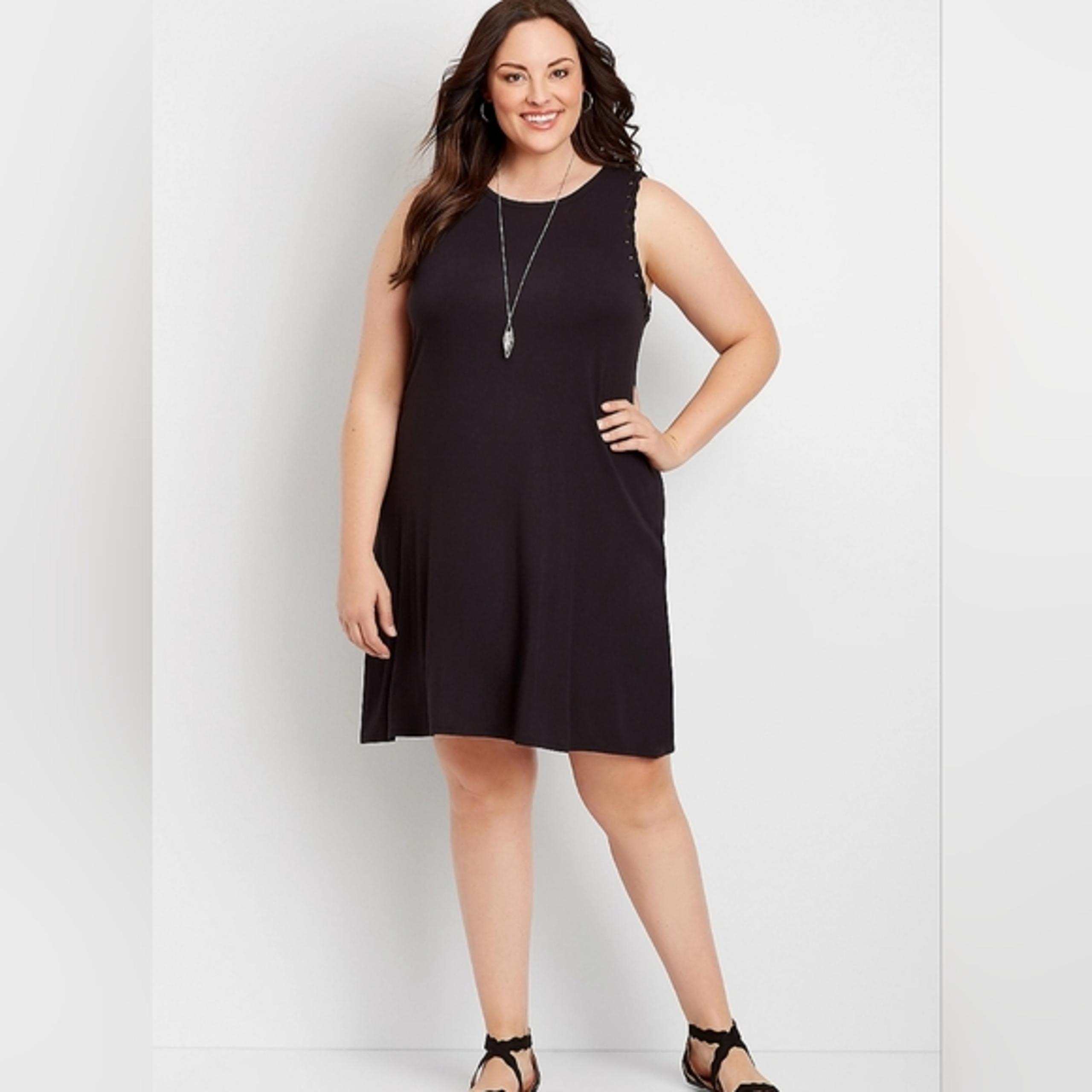 Maurices Plus Size 24/7 Solid Black Twisted Arm Shift Dress