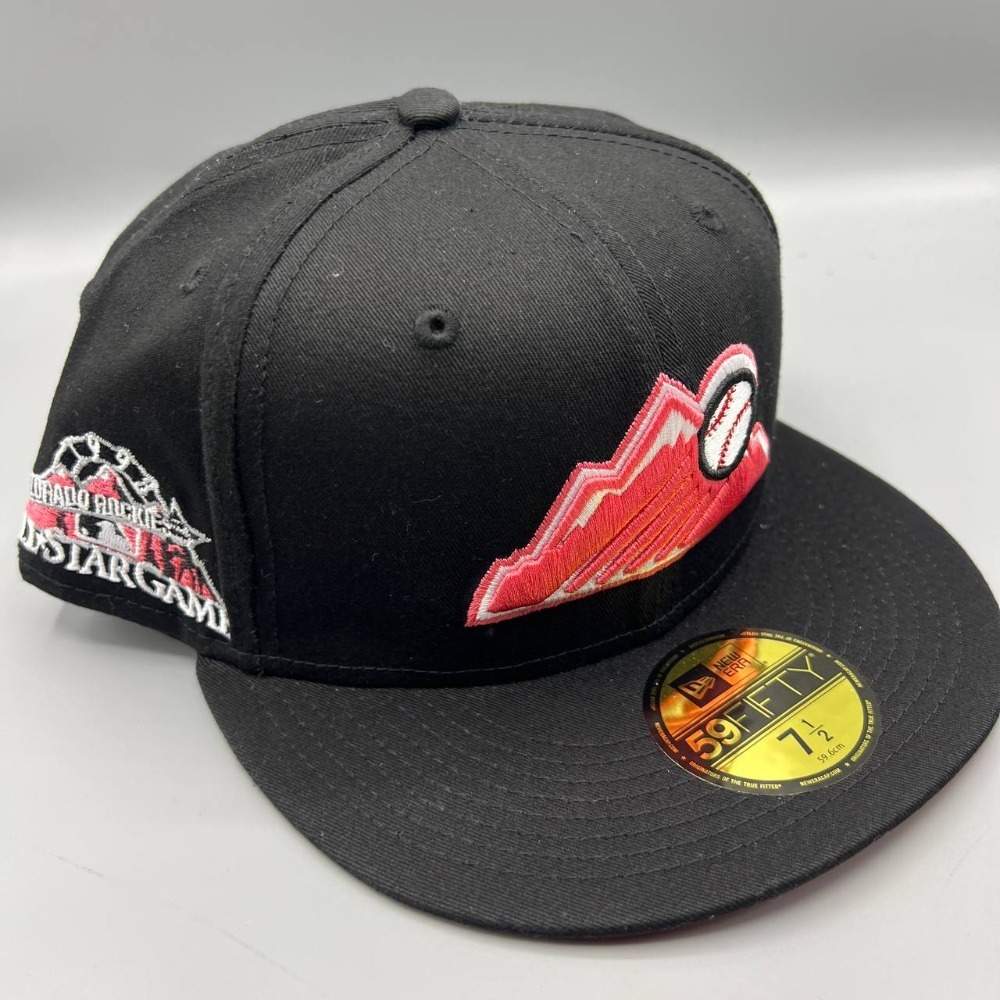 Colorado Rockies Hat Men 7 1/2 Black Red 59Fifty New Era Fitted Cap