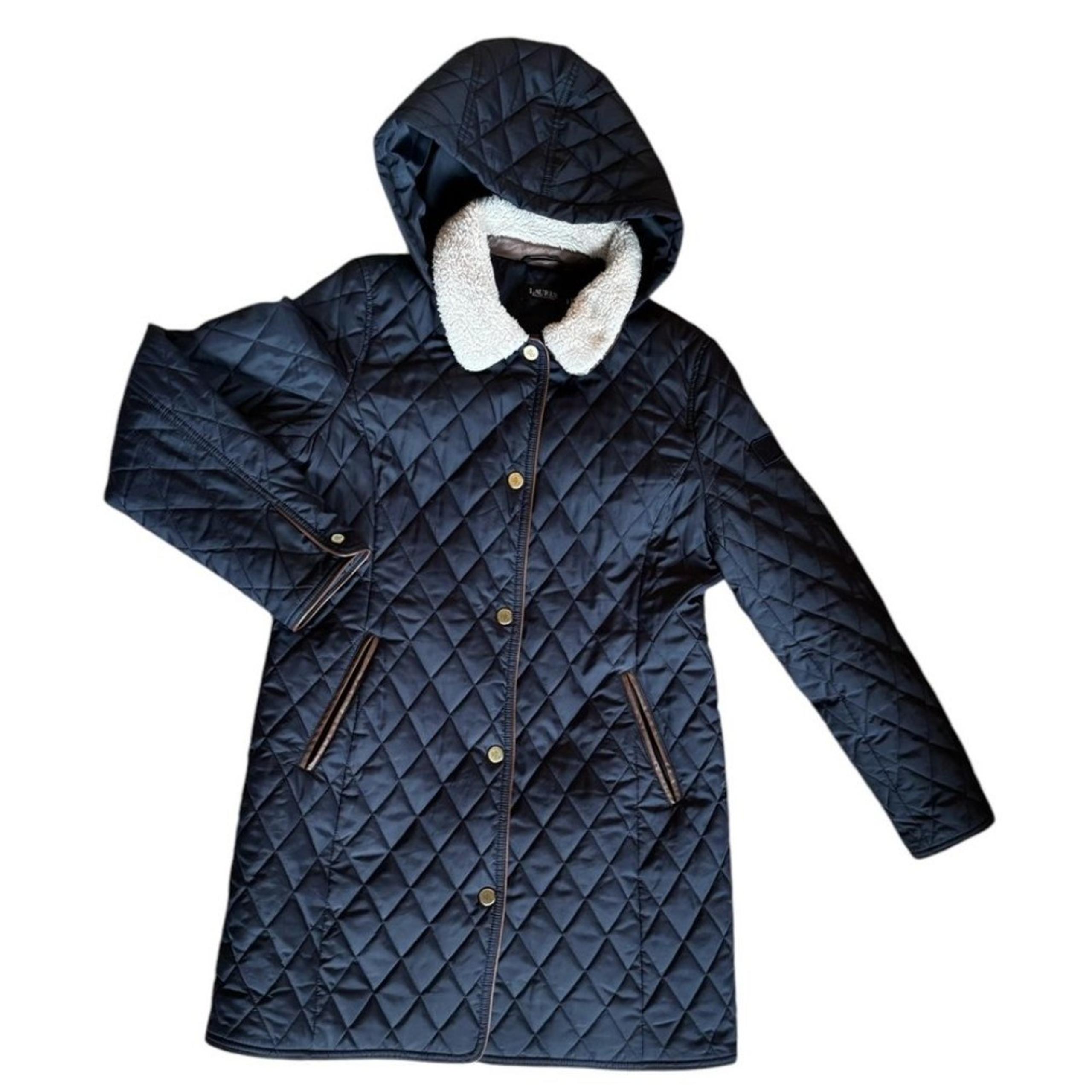 Ralph Lauren Quilted Litchfield Loden Hoodie Jacket Coat Black Label Sherpa Sz L