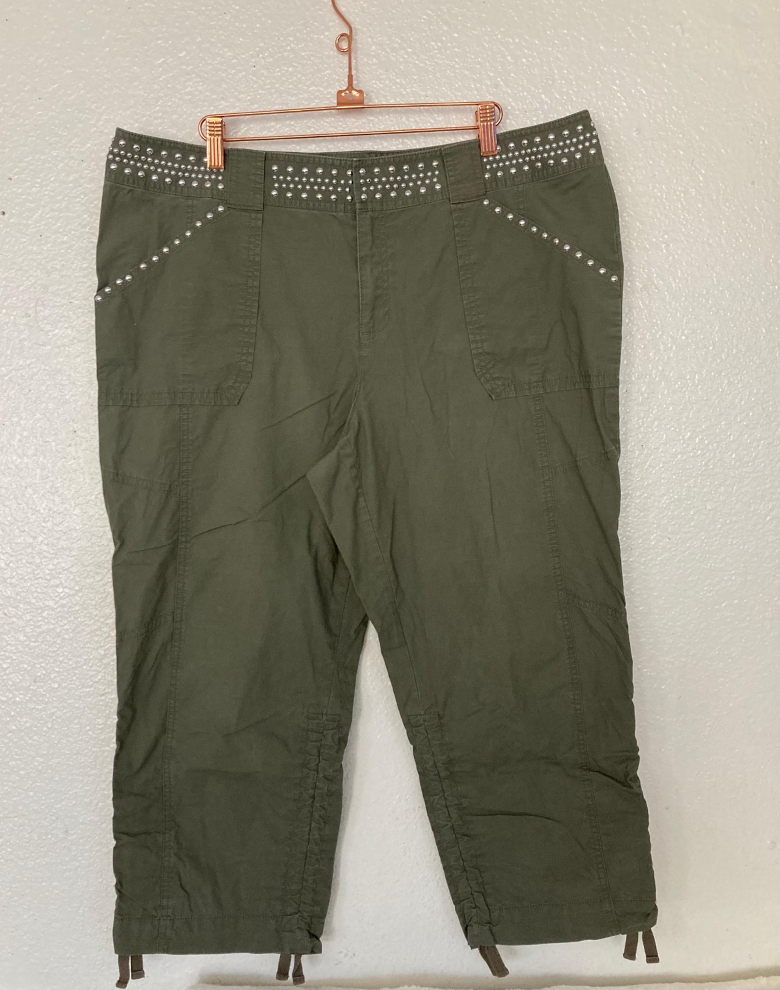 Inc International Concepts Pants Women Size 16 Green Cropped Studded Flat Front