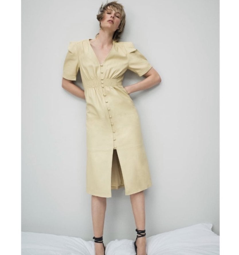 ZARA Lambskin Leather Midi Dress NWT RARE