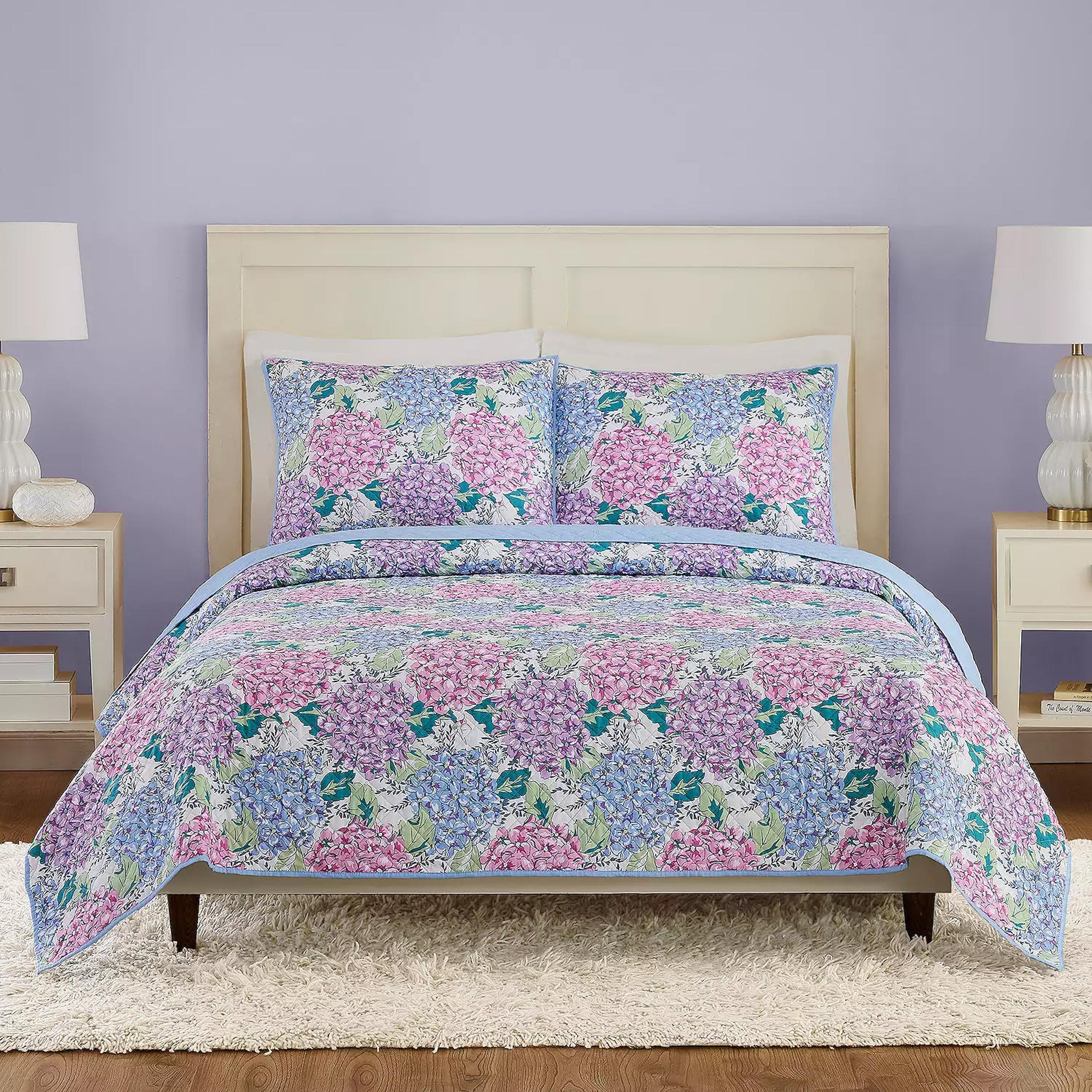 VERA BRADLEY Hydrangea Floral 3-PC Summer Bedding Queen Size Quilt Set $170