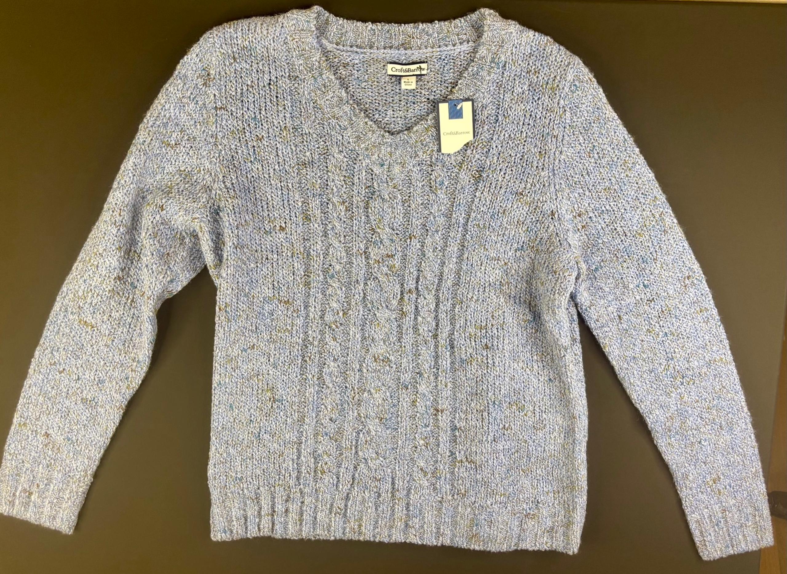 NWT Croft & Barrow Blue With Brown Specks V-neck Sweater Size Large