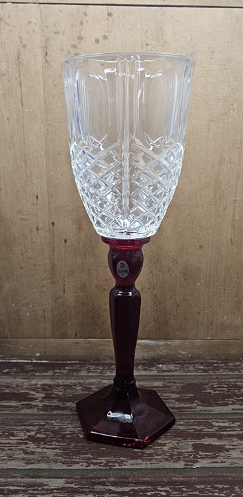 Fenton Red And Clear Cut Glass Candleholder Candlestick 15 tall