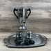 La Belle Silver Co. Percolator Fire King Top with Sugar & Creamer & Plate Set
