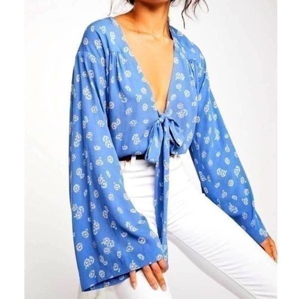 NEW Free People Forties Feel Floral Bell Sleeve BodySuit Top Sz XS