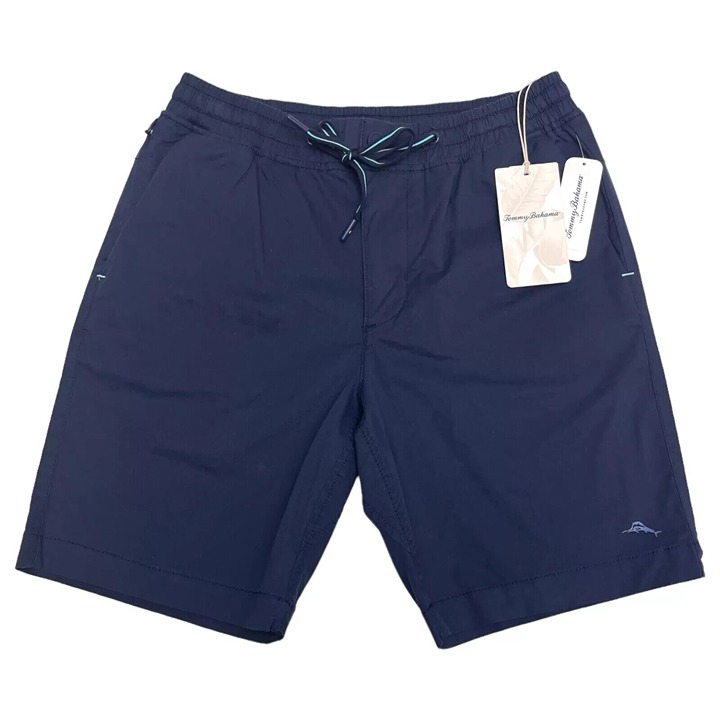 Tommy Bahama Mens Small Navy Oceanside Poplin Elastic Waist 8 Inseam Shorts