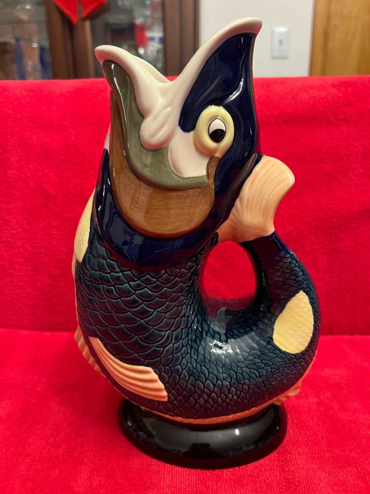 Vintage Gluggle Jug by Wade Ceramics, Colorful Fish Vase or Pitcher