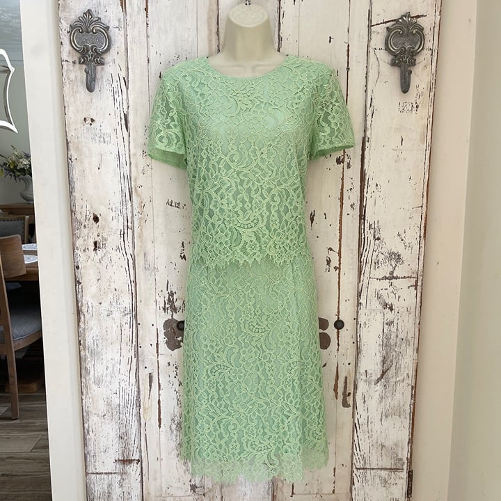 Brooks Brothers Red Fleece Sz. 6 Womans Green Lace Career Evening Cocktail Dress