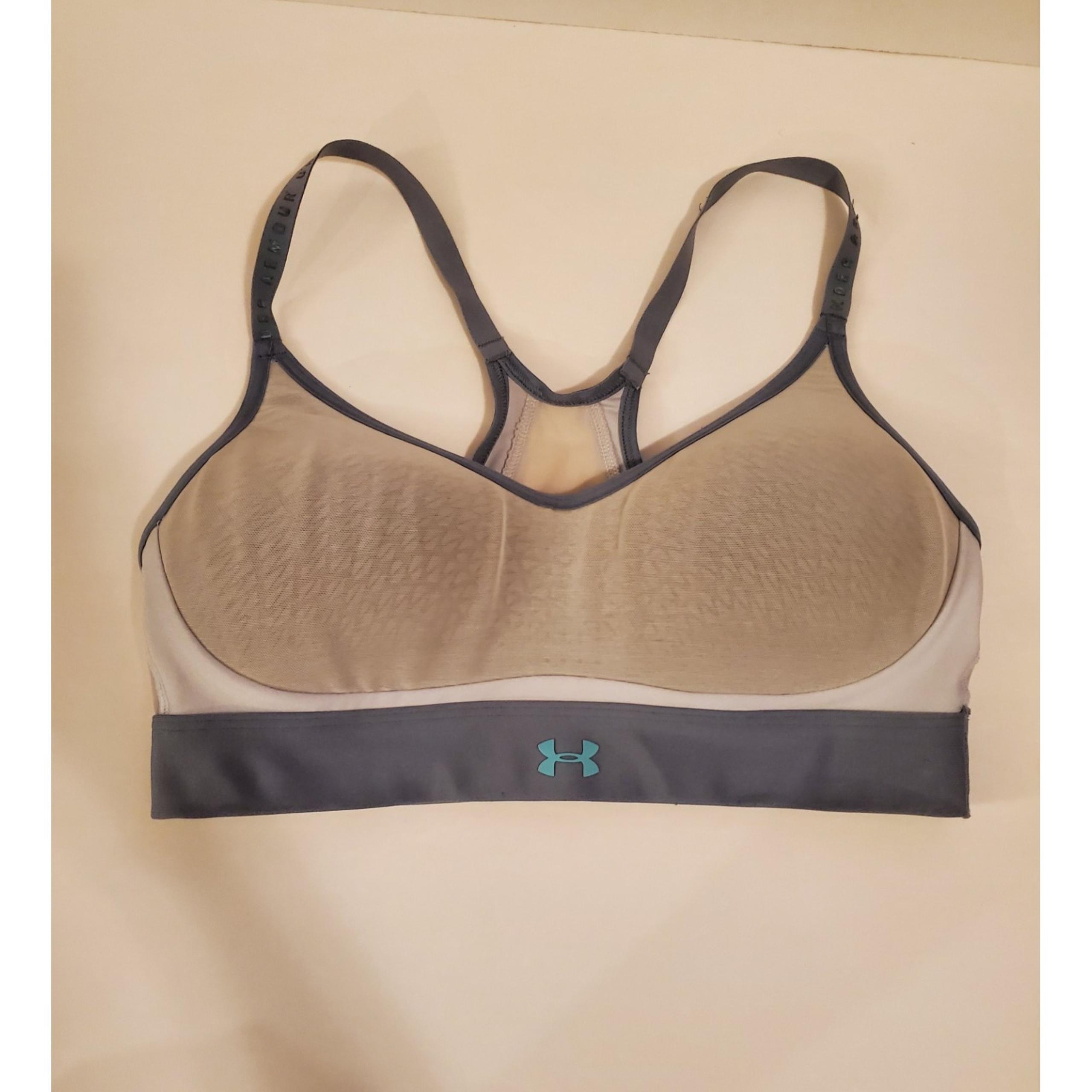 Under Armour Women's Heat Gear Grey Mesh Padded Logo Sports Bra Size Small