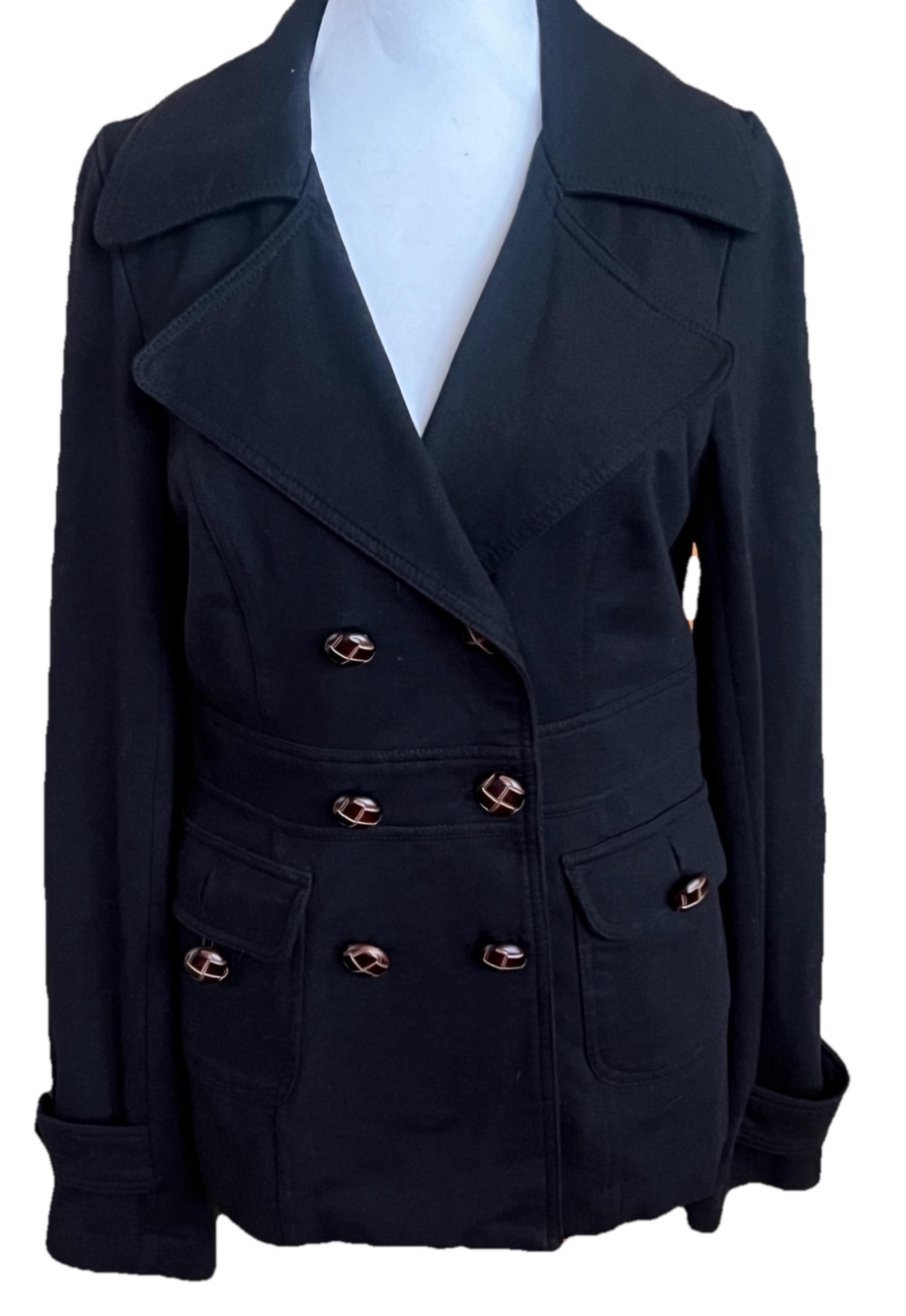 Black Ponte Knit Double Breasted Coat Jacket Size Medium - Romeo & Juliet Couture
