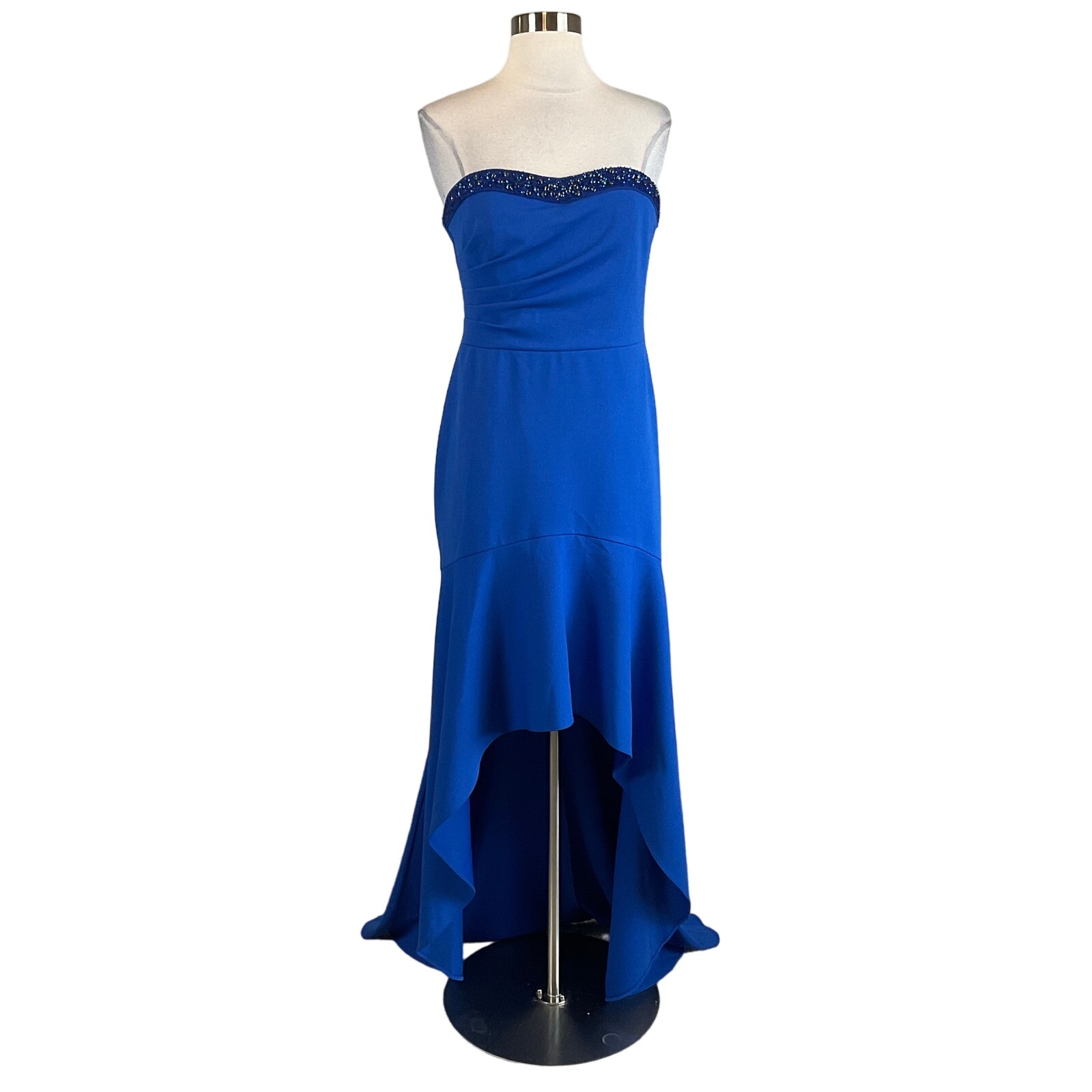 Adrianna Papell Women's Formal Dress Size 6 Blue Strapless High Low Evening Gown