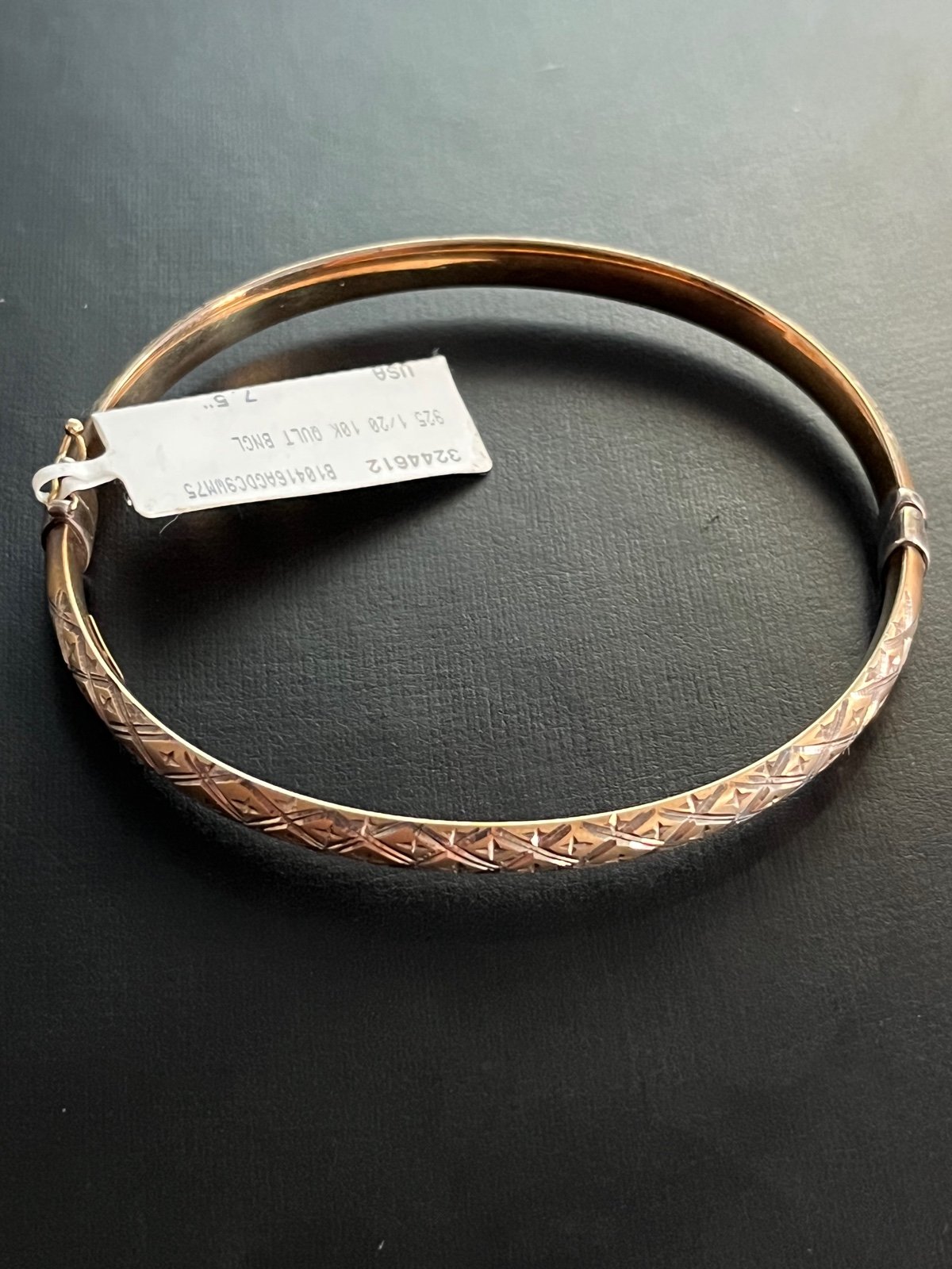 Vintage 925 Sterling Silver 1/20 14K Gold AU Quilted Hinged Bangle Bracelet