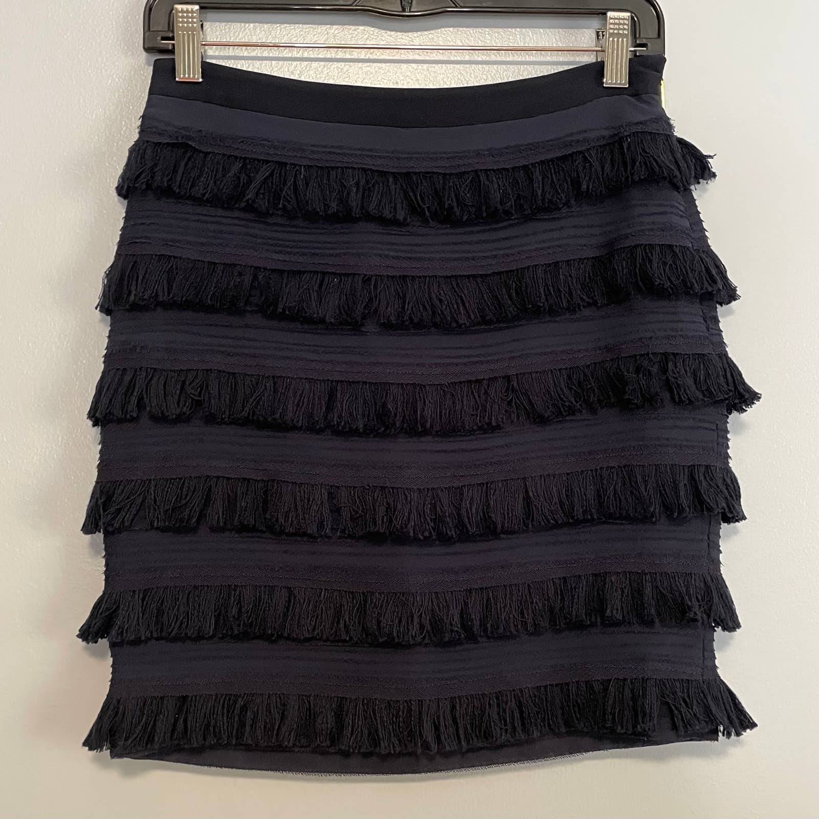 Tory Burch Blue Fringe Silk Mini Skirt 0