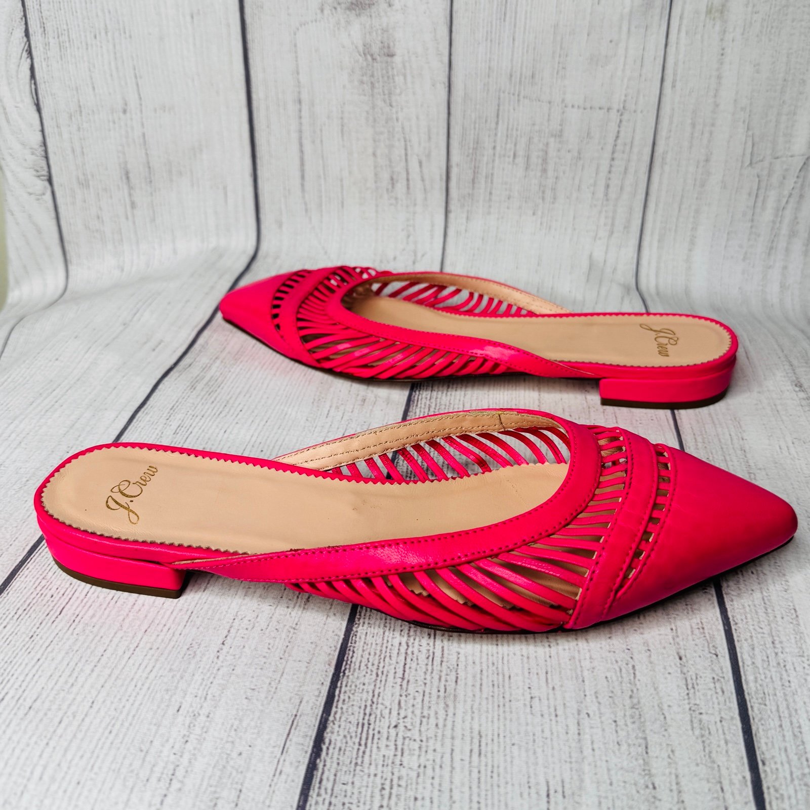 J Crew Leather Cage Gwen Mule Bright Azalea Hot Pink Women’s US Size 7.5