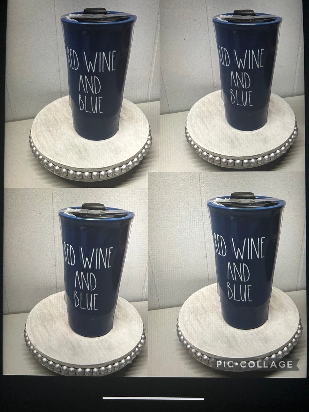 Rae Dunn RED WINE AND BLUE bundle of travel mugs