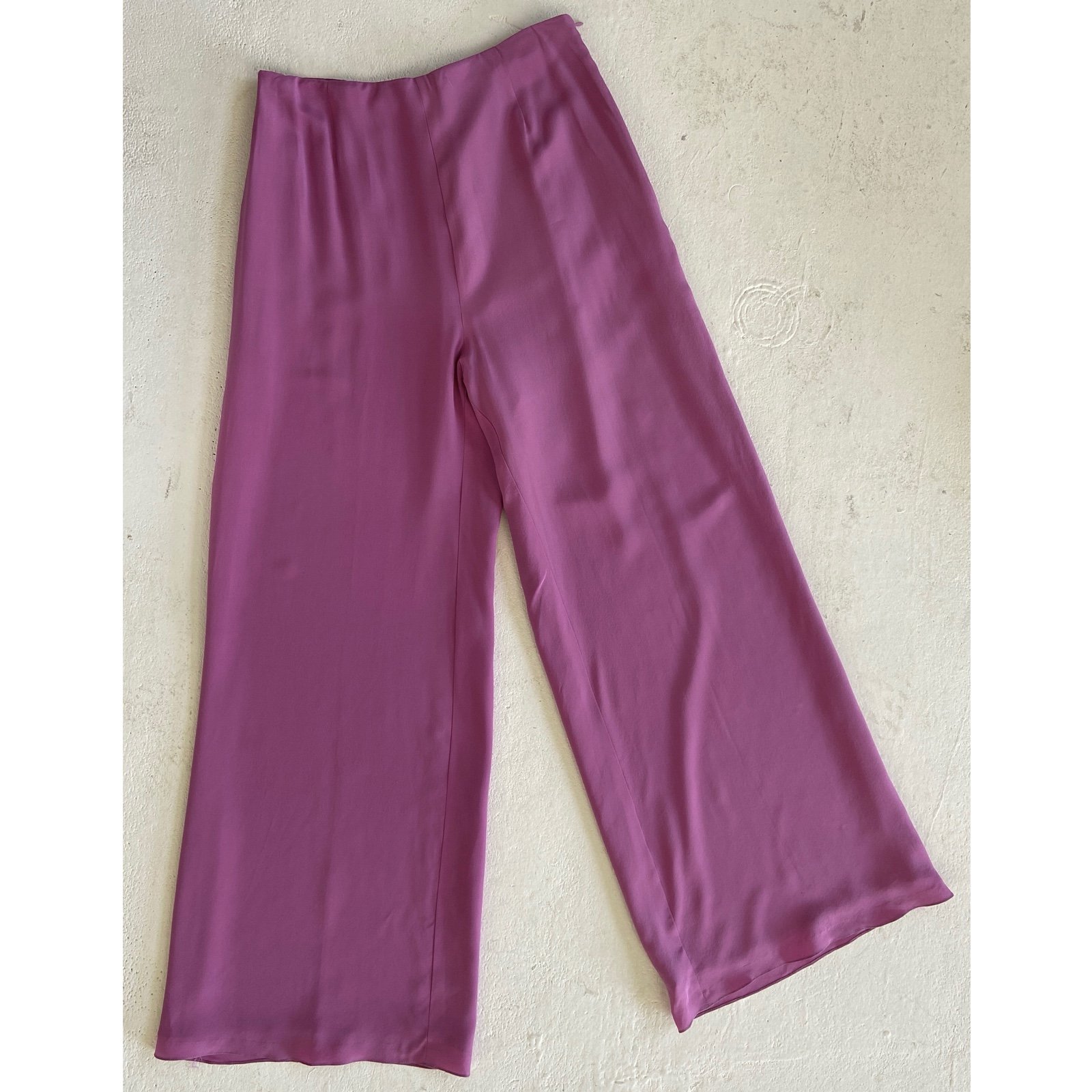MAUVE PURPLE SILK FLOWY WIDE LEG PANTS CUSTOM MADE