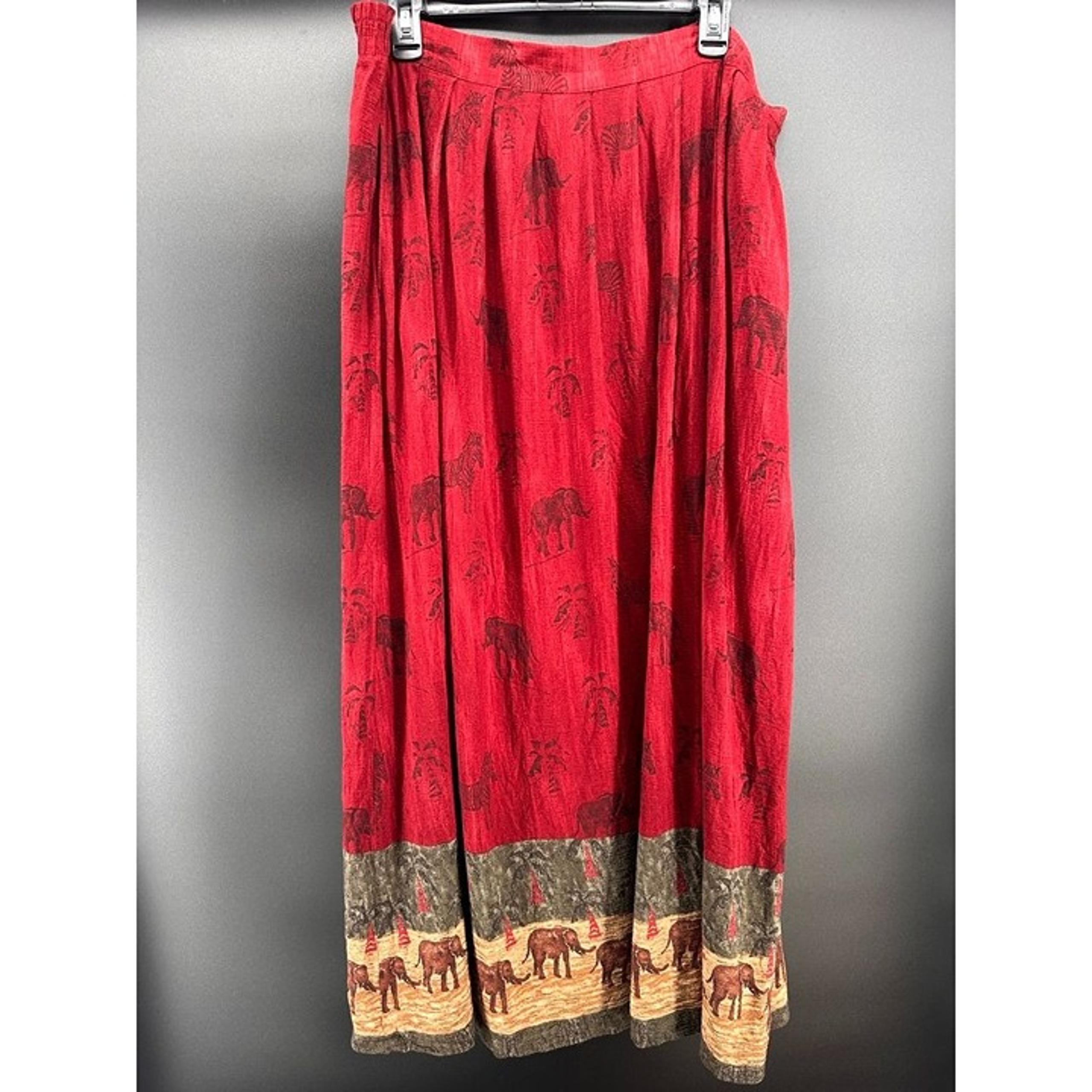 Vintage 90s Dressbarn Maxi Skirt Plus Size 2X Safari Elephant Giraffe Print Pock