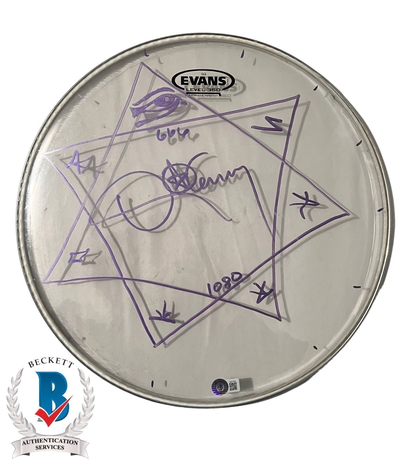 Danny Carey signed clear Evans Doodled Drumhead Beckett