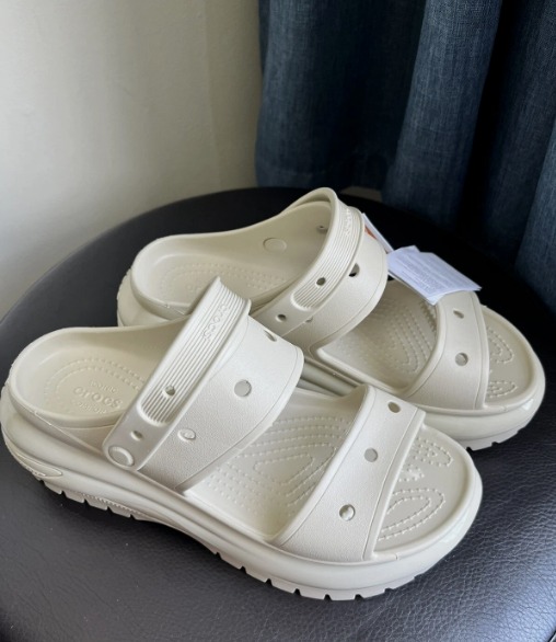 Crocs Women Classic Mega Crush Sandals Size 9 Bone Height 2.5" Free Shipping