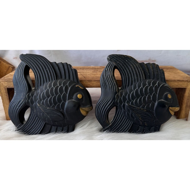 1954 Miller Studio Inc. Black and Gold Chalkware Fish Wall Plaques Set Of 2