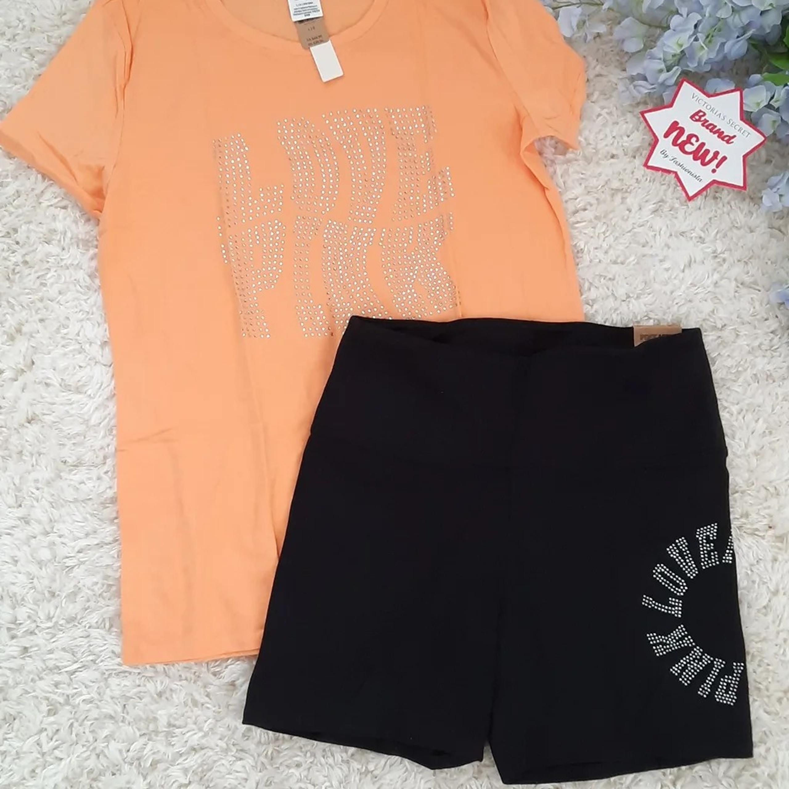 NEW (L) VS PINK Orange shine t-shirt and cotton shine bike shorts