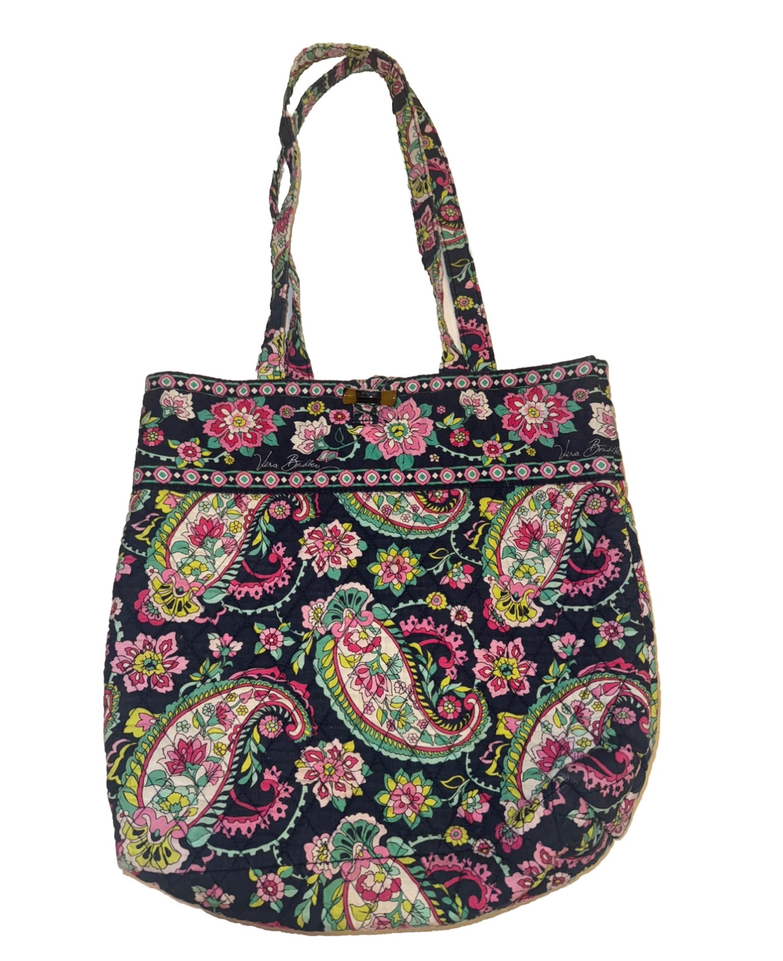 Vera Bradley Classic Tote Petal Paisley Navy Colorful Shoulder Bag
