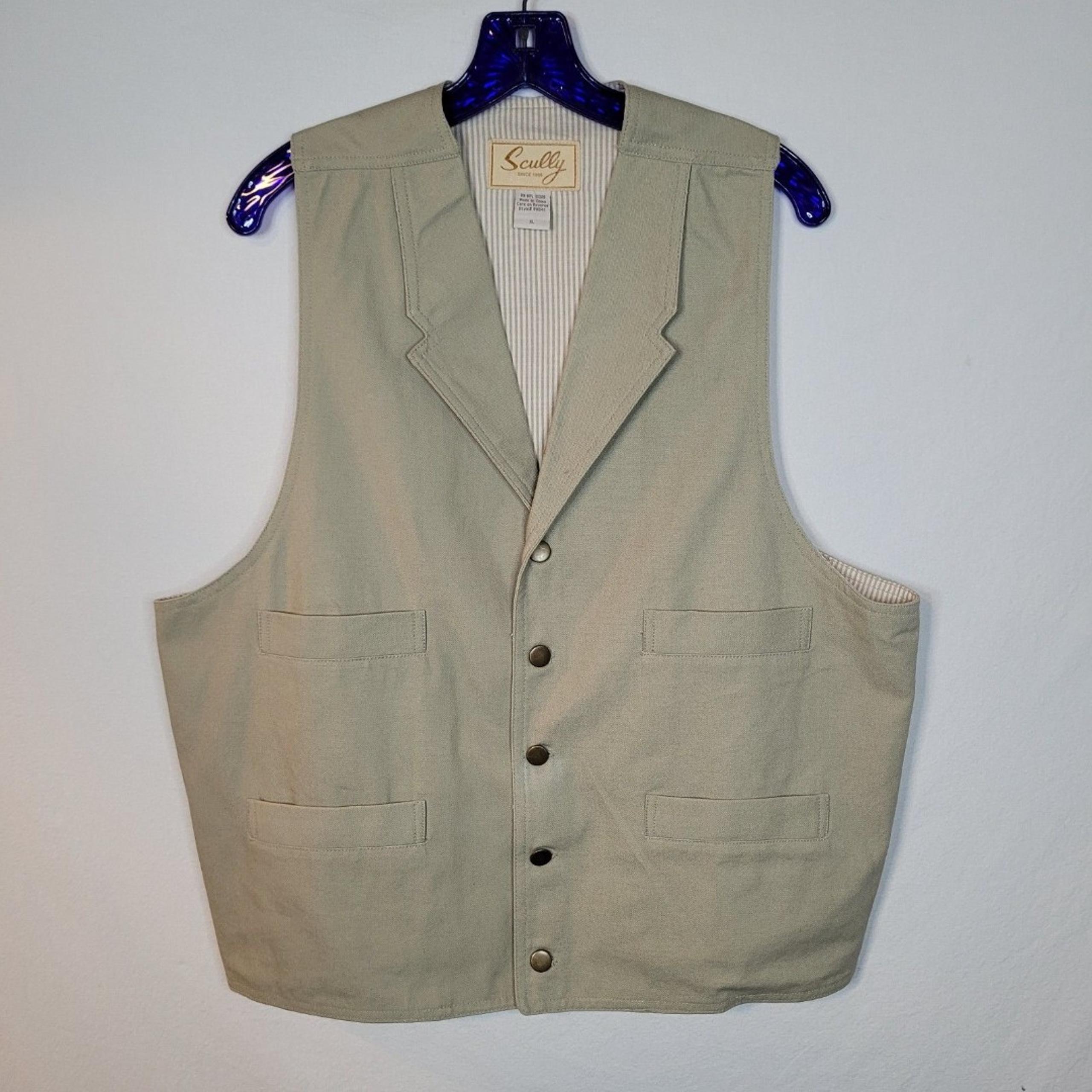 Scully Vest Mens XL Beige Canvas Rangewear Lined 5 Button 4 Pocket Western Retro