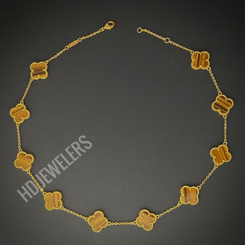 10 Tiger's Eye Motif 18 Gold Necklace
