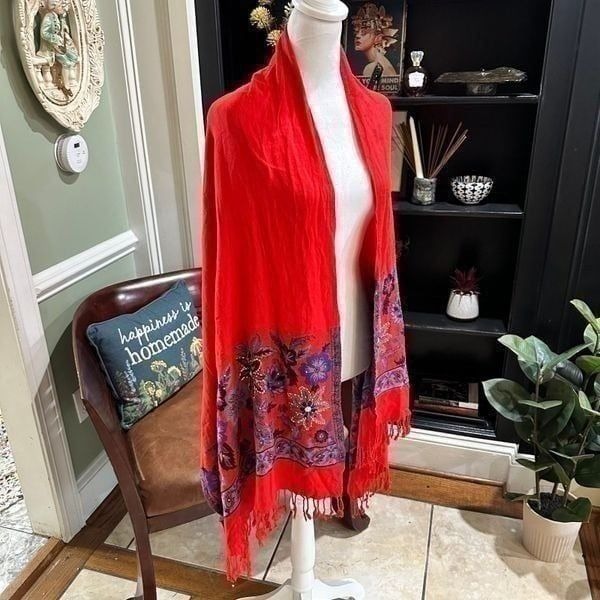 Red and Purple Floral Gem Scarf/Shawl