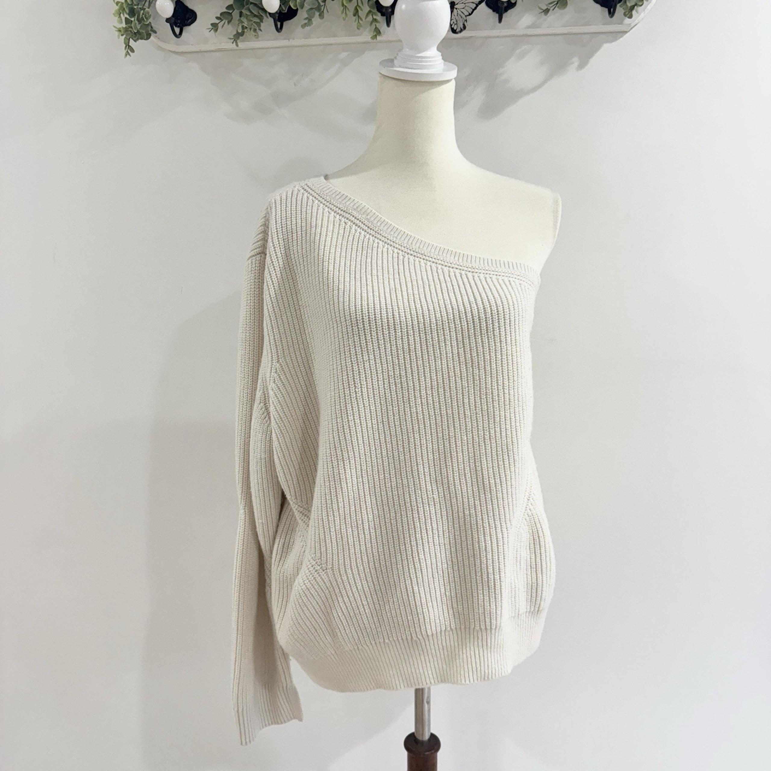 Allsaints Cream One Shoulder Ribbed Sweater Large Quiet Luxury Minimalist K119