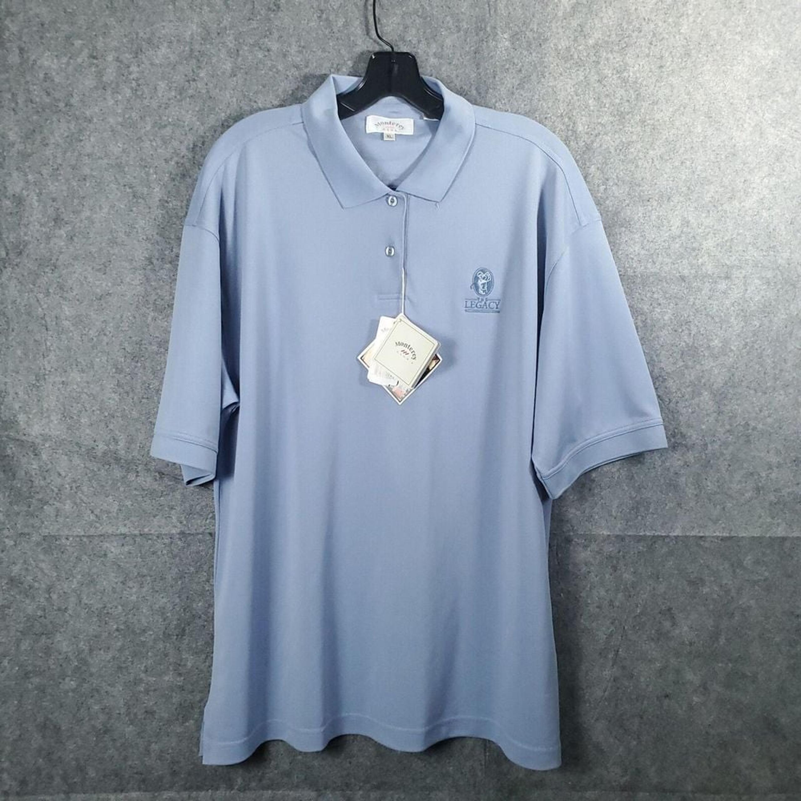 NWT The Legacy Golf Club Polo Shirt Monterey Mens XL Blue Logo Solid Sports