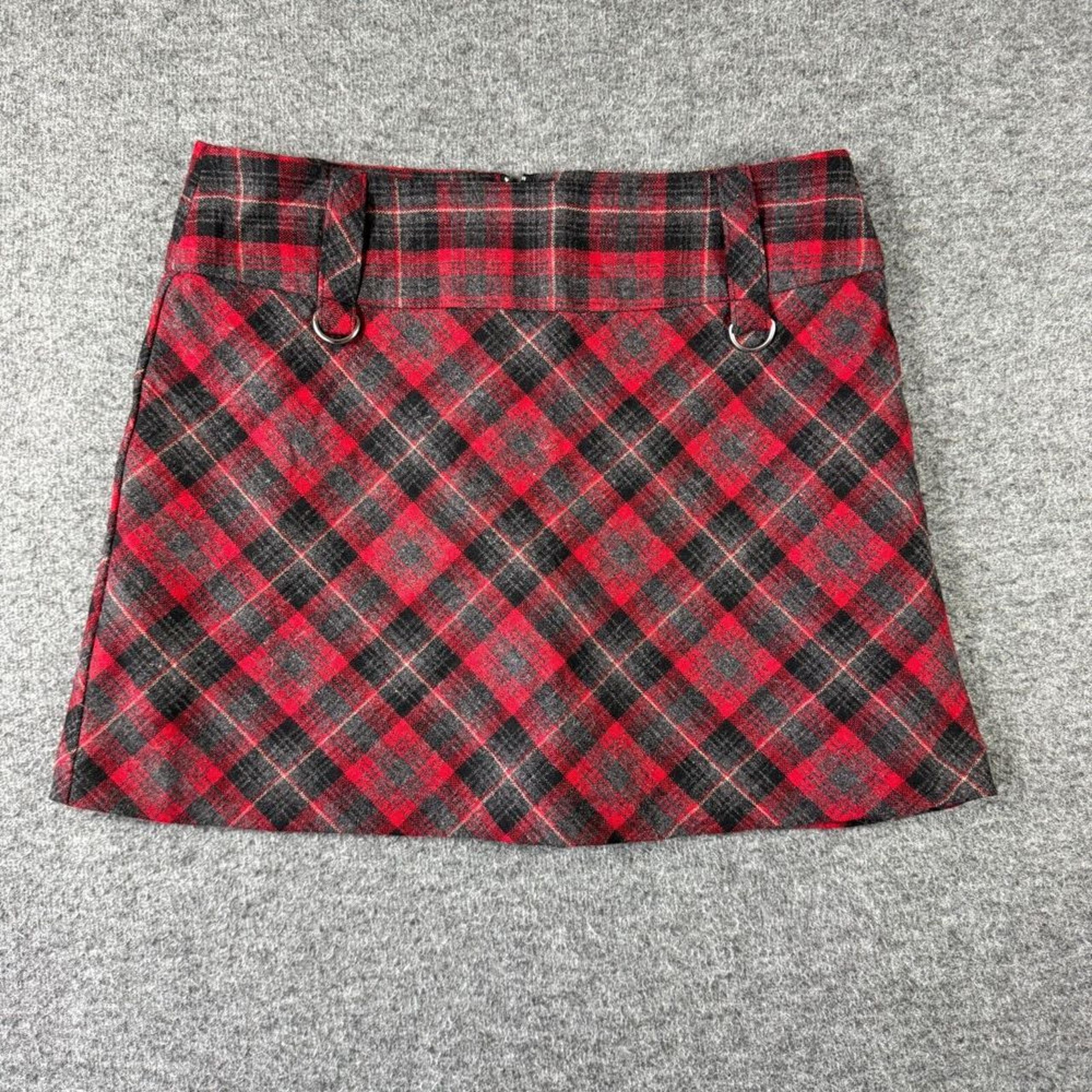 Vintage Y2K Wool Blend Mini Skirt Juniors 7 Red Black Plaid Preppy lined