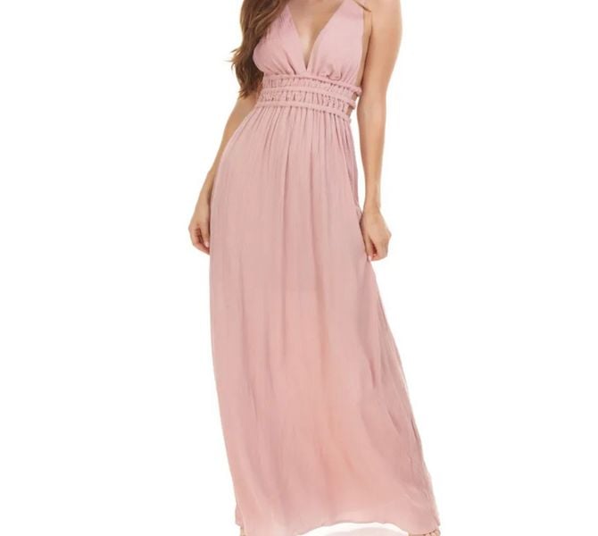 Wayf Surrey Plunge Maxi Dress - Women's Size M, Nude Rose