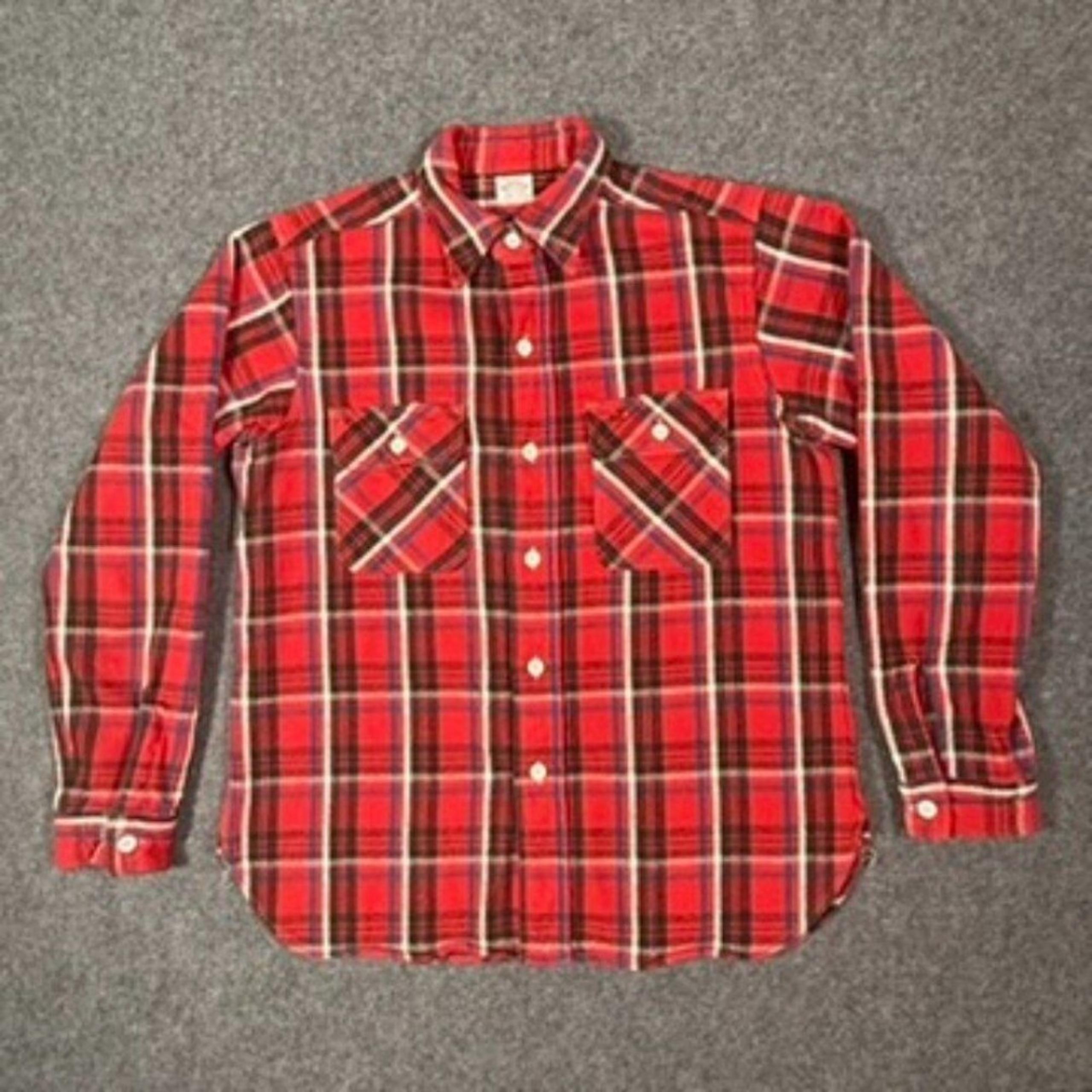 Warehouse and Co Mens Lot 3104 Flannel Shirt Thick Stitch Sz Large Red Check Lux