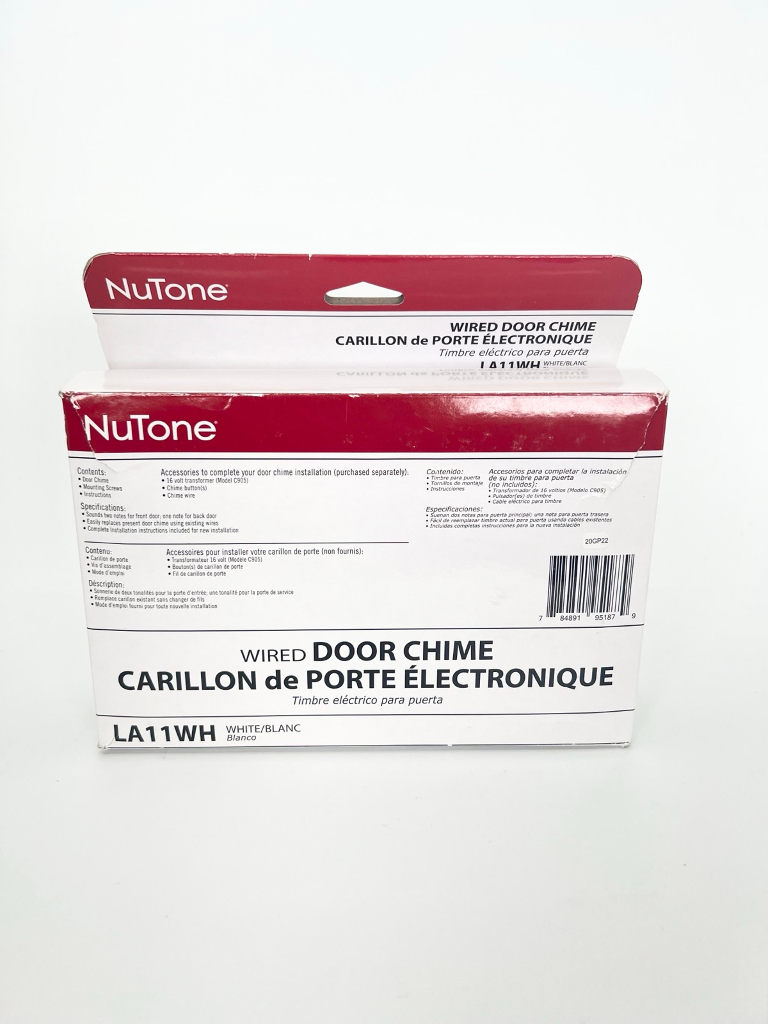 NuTone Wired Door Chime LA11WH White Textured - WITH Instructions/ NO screws