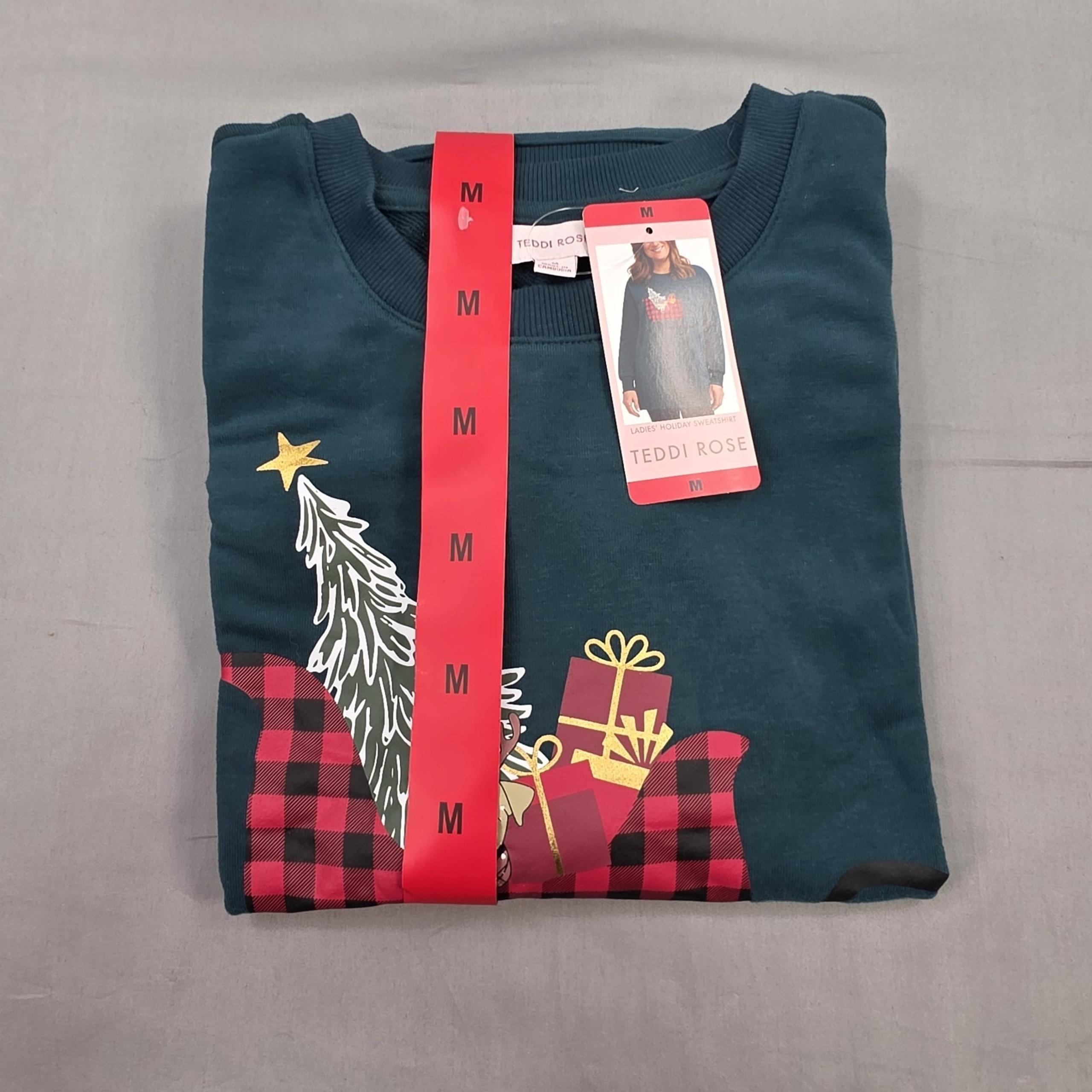 Rose Women's Holiday Crewneck Pullover Sweater, Green, Size M Christmas - Teddi