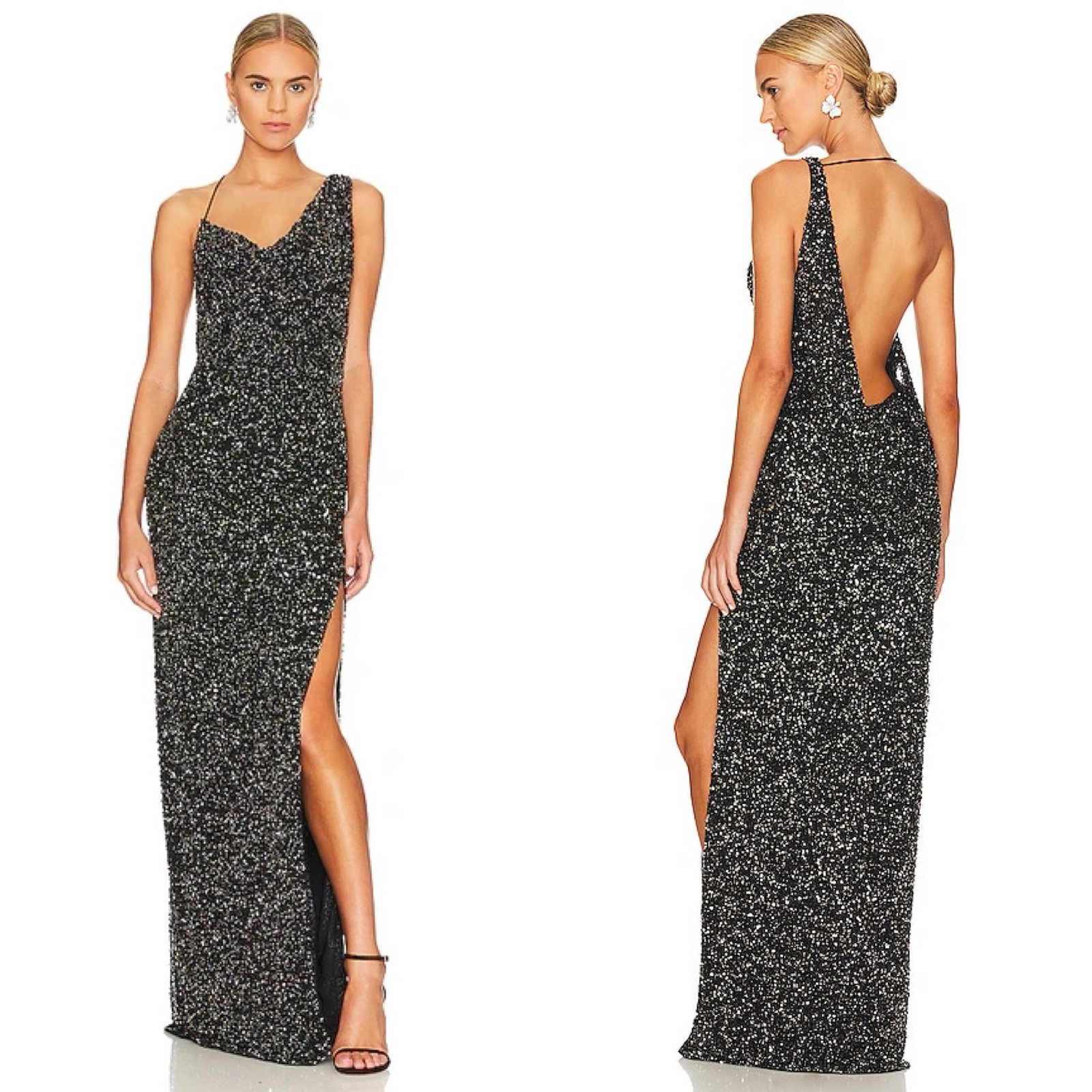 RETROFETE Celine Sequin Maxi Dress in Gunmetal Black Sz M