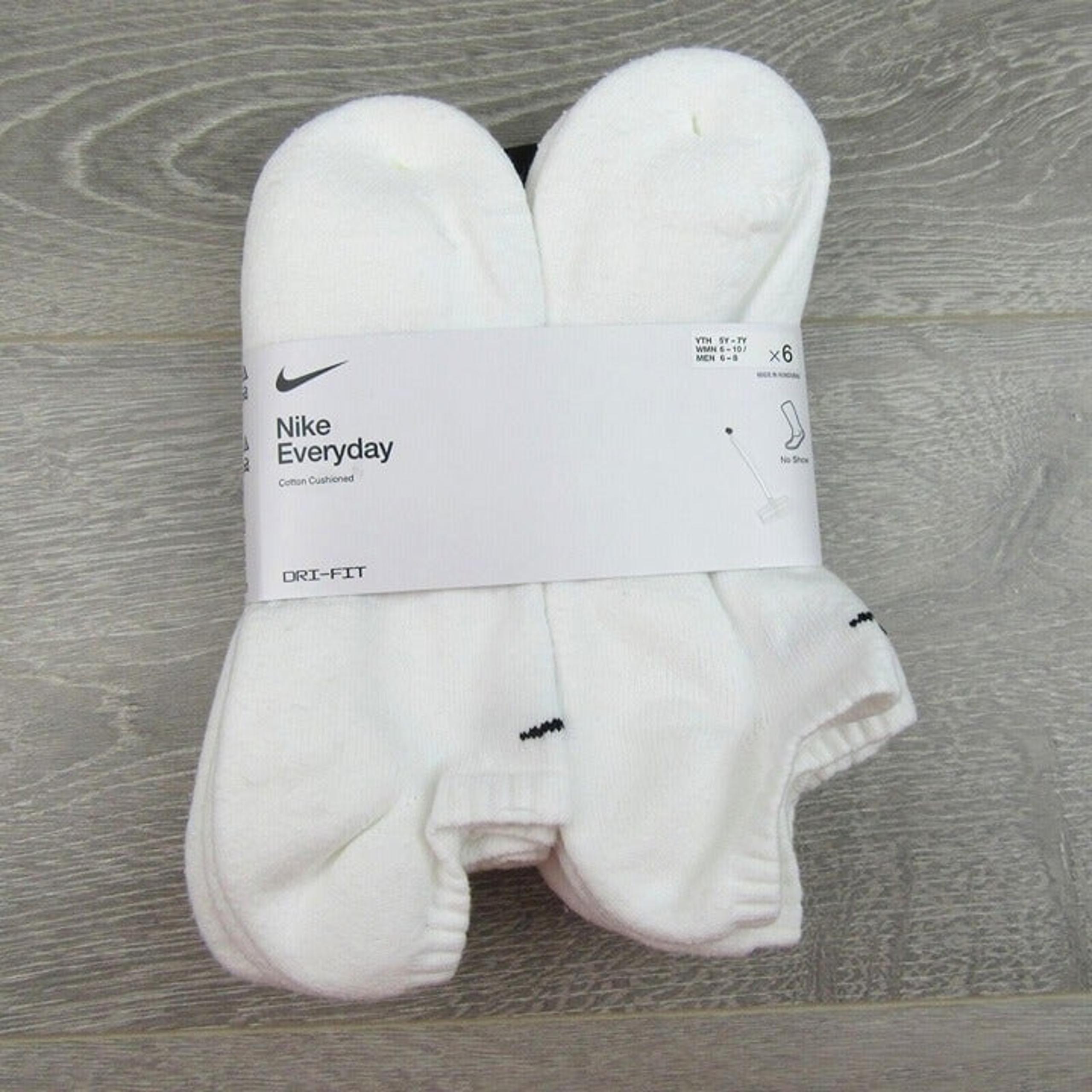 Nike Everyday No Show Socks White 6 Pack Women's 6-10 / Youth 5Y-7Y NEW
