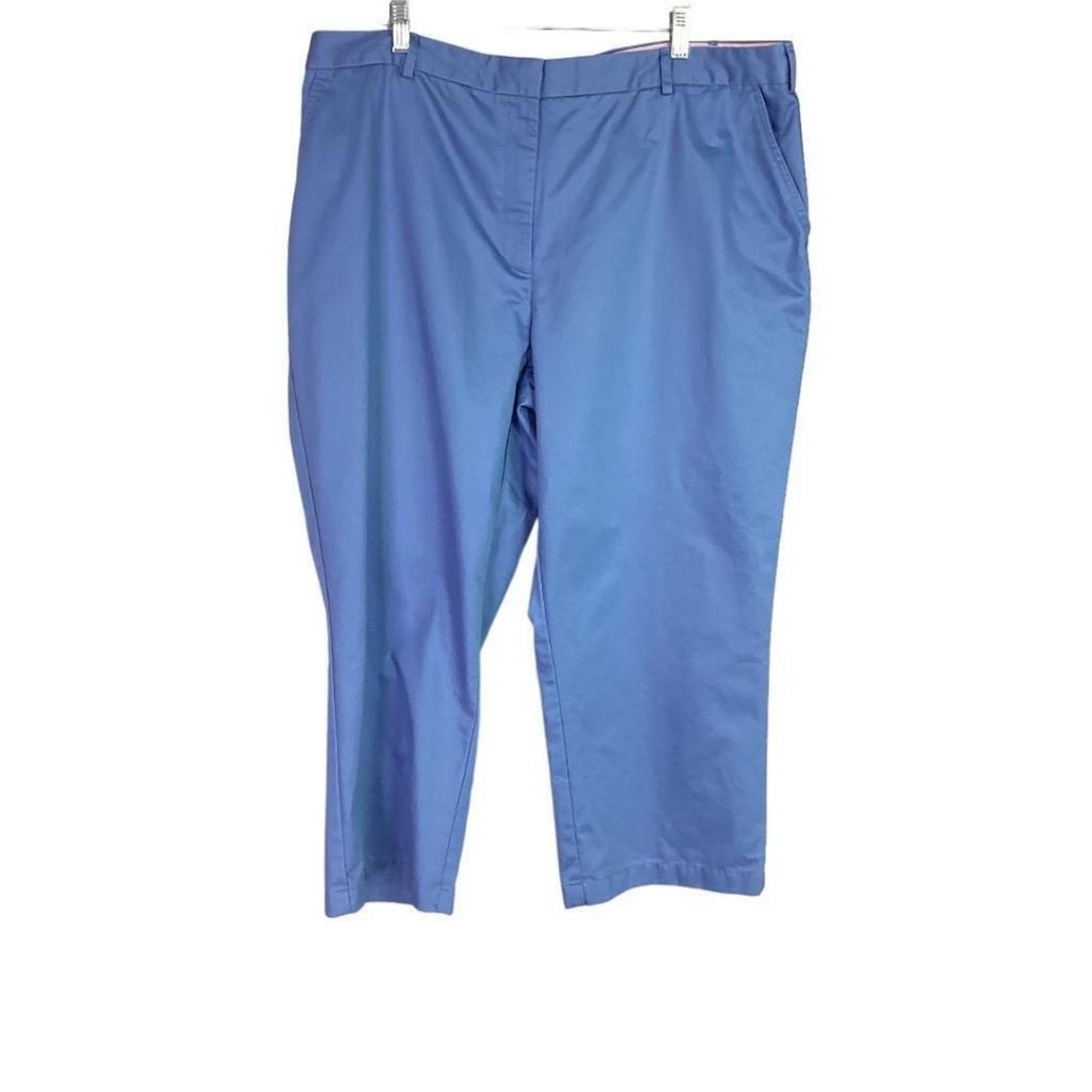 Lands End Capri Pants Womens 18W Blue Cotton Chino High Rise Cropped Pockets