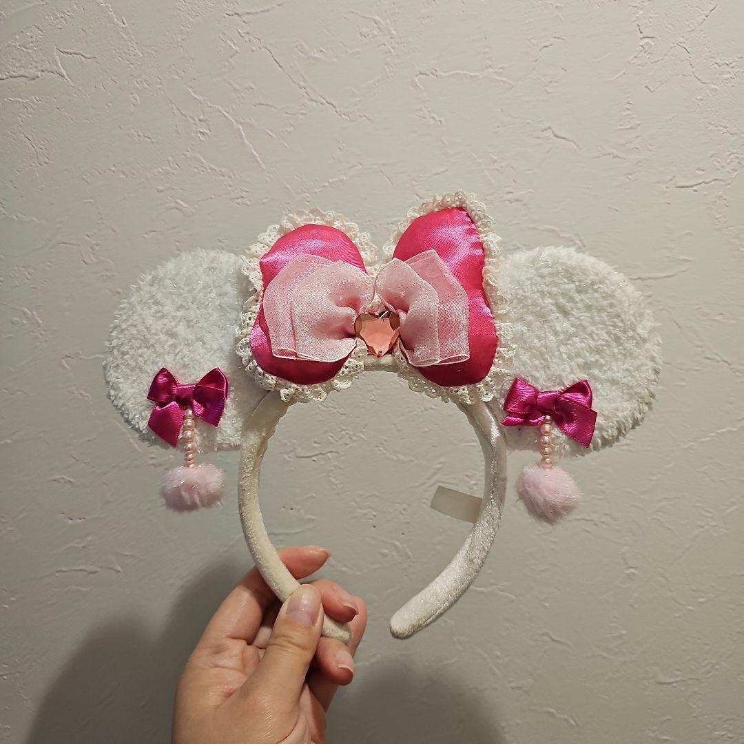 Disney Minnie Mouse White Ribbon Lace Headband and Earrings