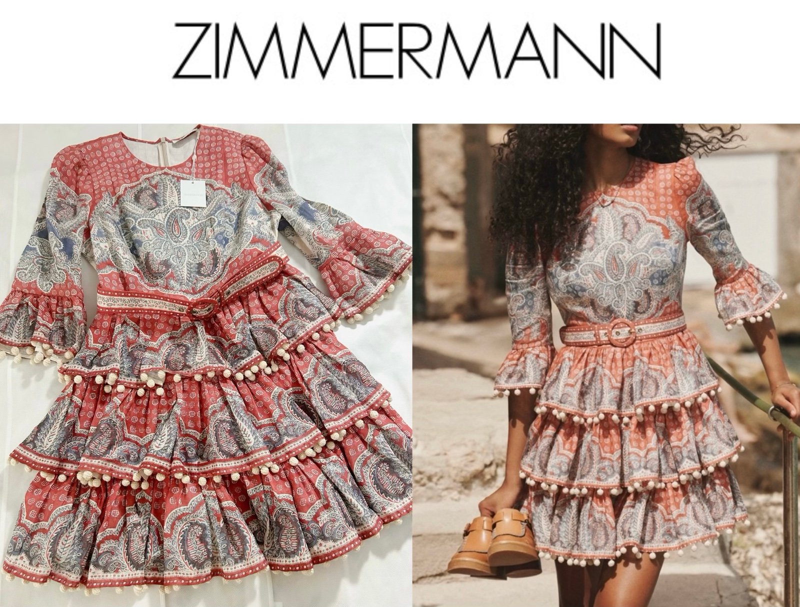 NWT Zimmermann (3) Vitali Tiered Hem Mini Dress (US 10)