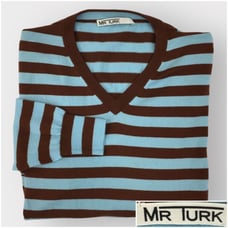 MR TURK Mens Merino Wool V-Neck Pullover Sweater Size 2XL Striped