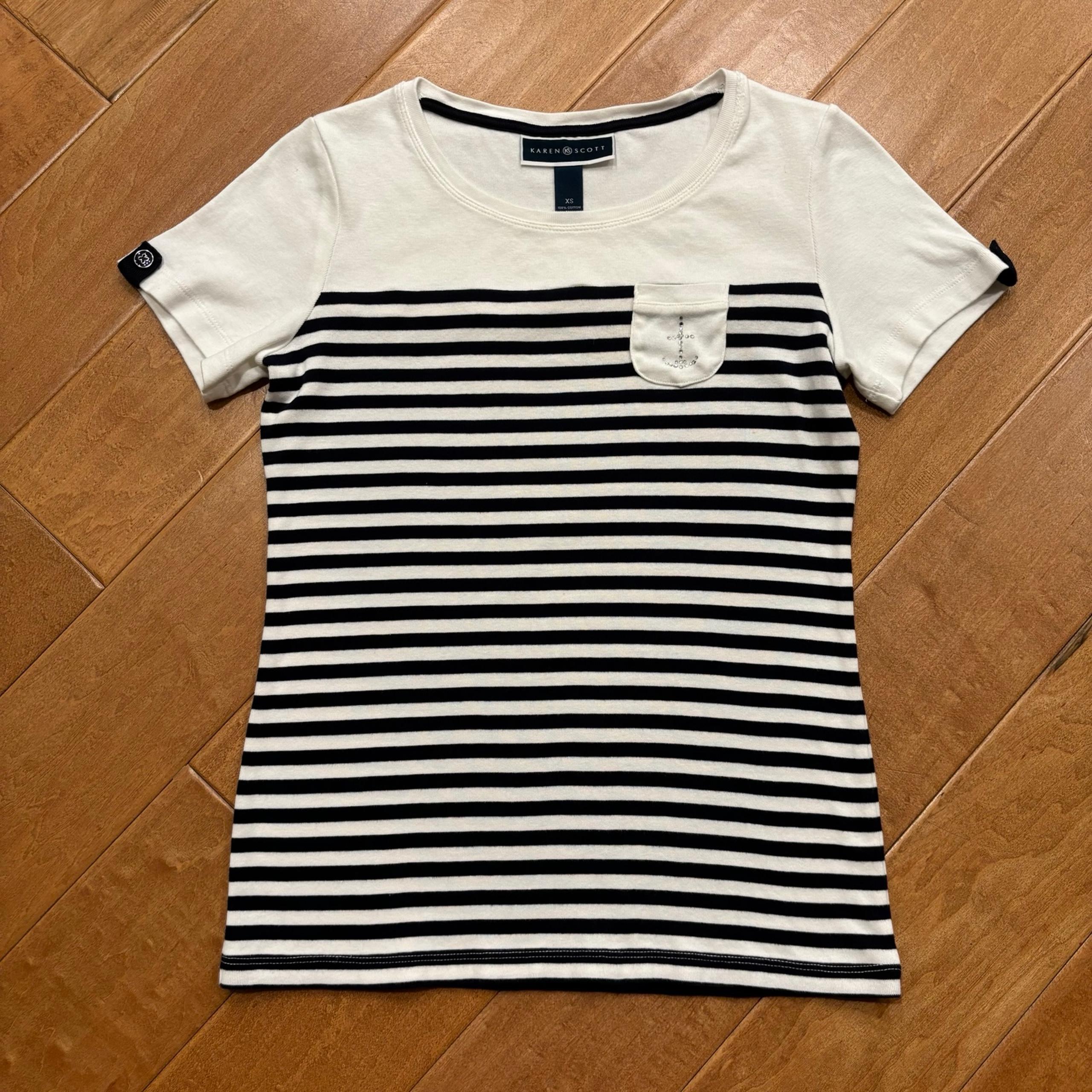 Karen Scott White and Navy Striped Nautical T-shirt 100% Cotton Size XS
