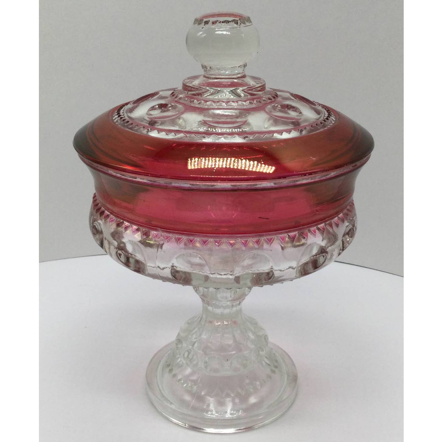 Indiana Glass Kings Crown Ruby Glass Compote Dish with Lid
