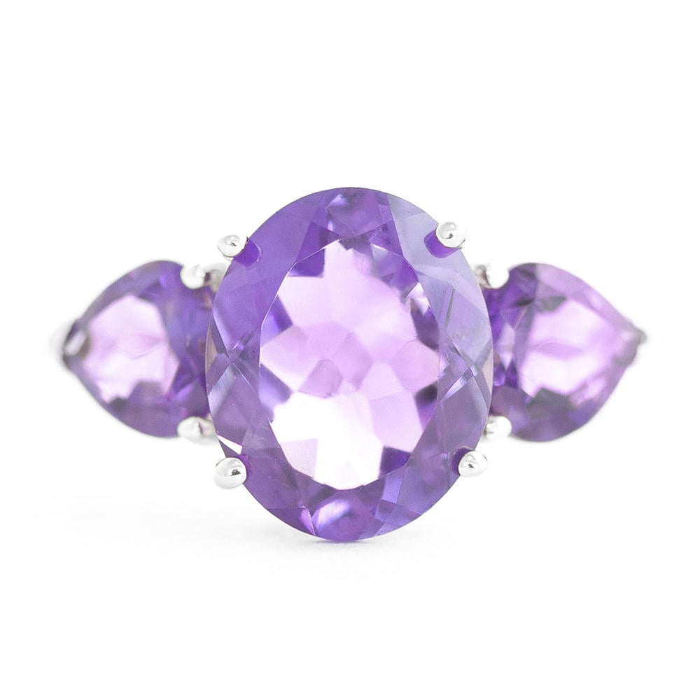 14K. SOLID GOLD RING WITH NATURAL AMETHYSTS (White Gold)