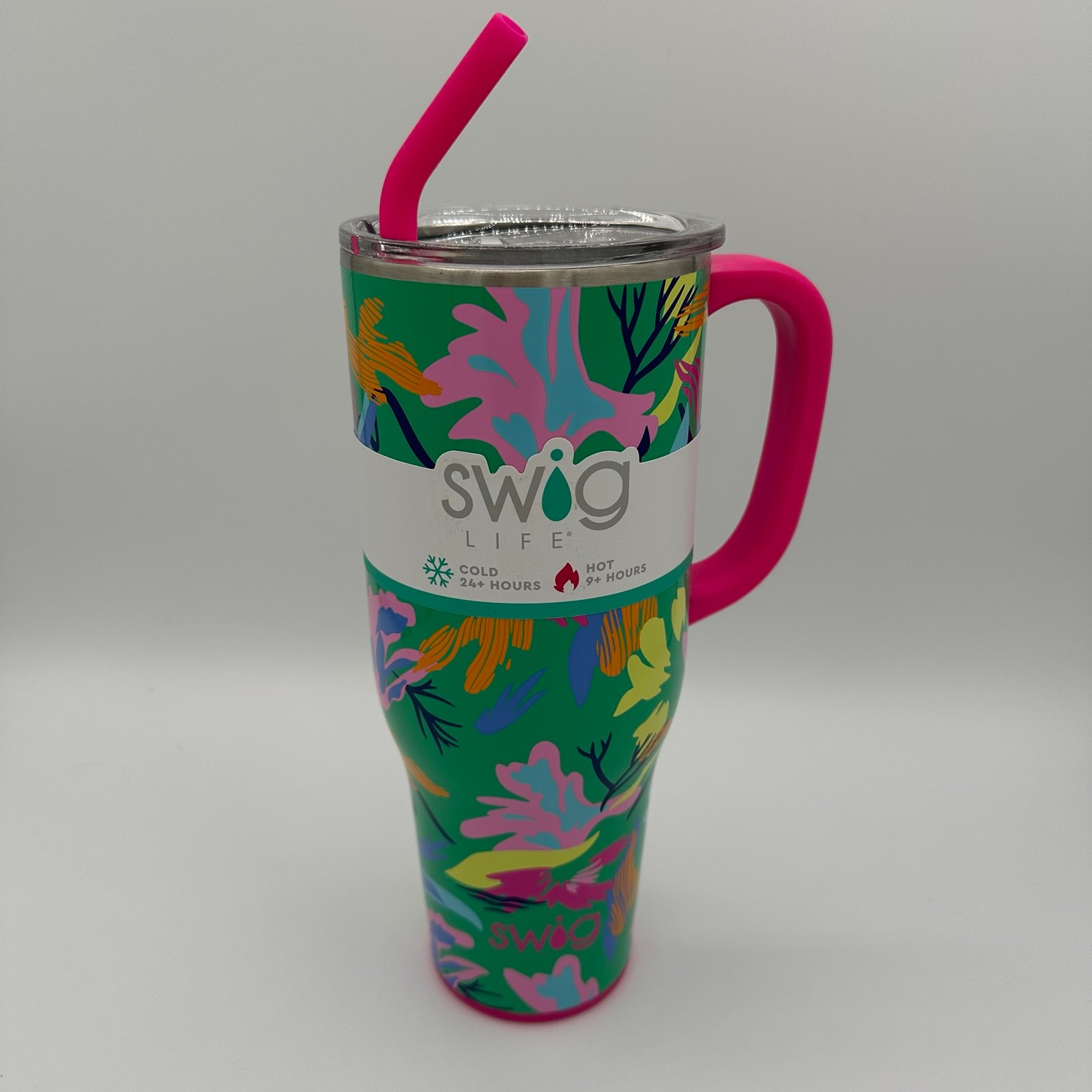 Swig Life 40oz Paradise Mega Mug With Straw Green Tropical Print New With Tag