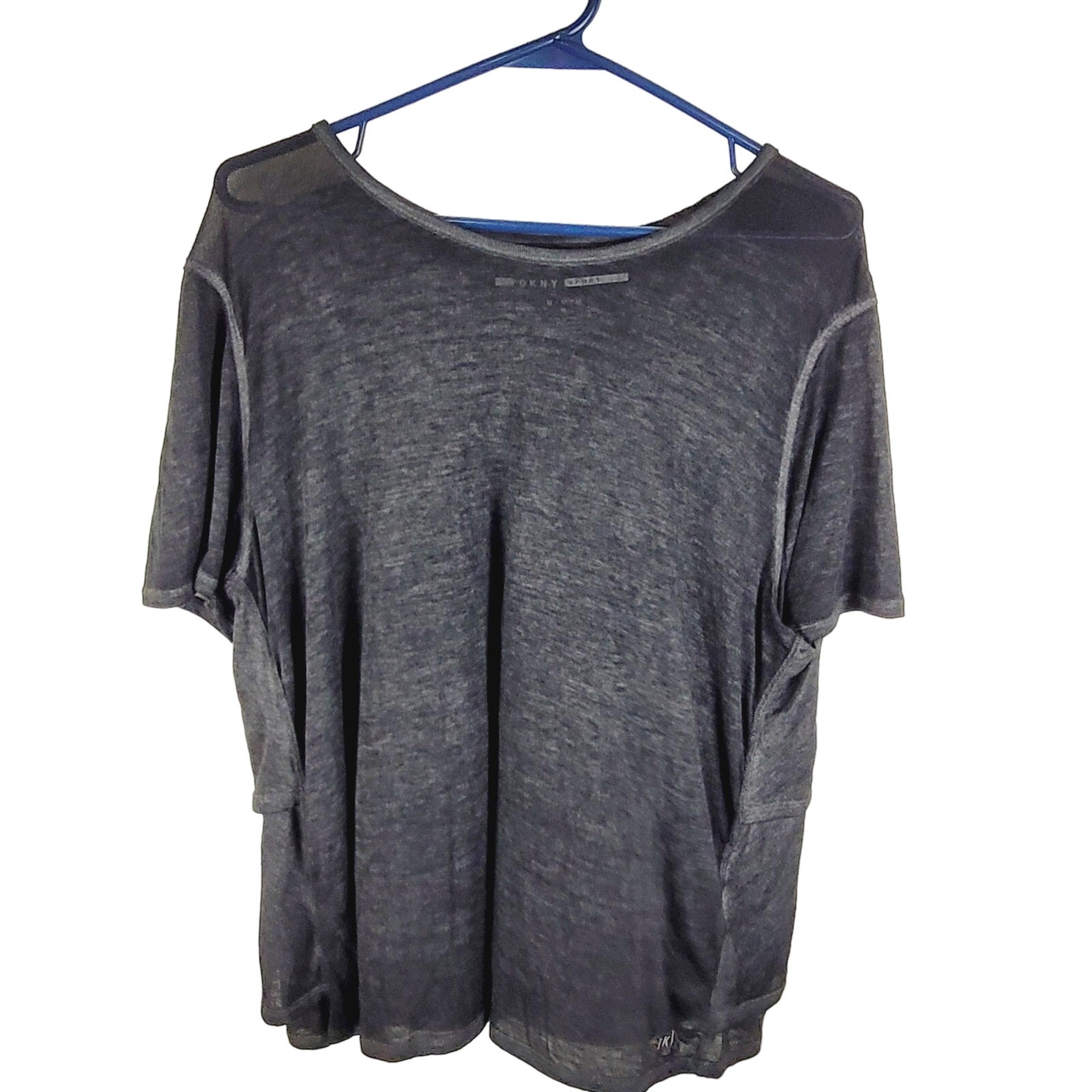 New DKNY Sport womens black ruffled back short sleeved active tshirt size Medium