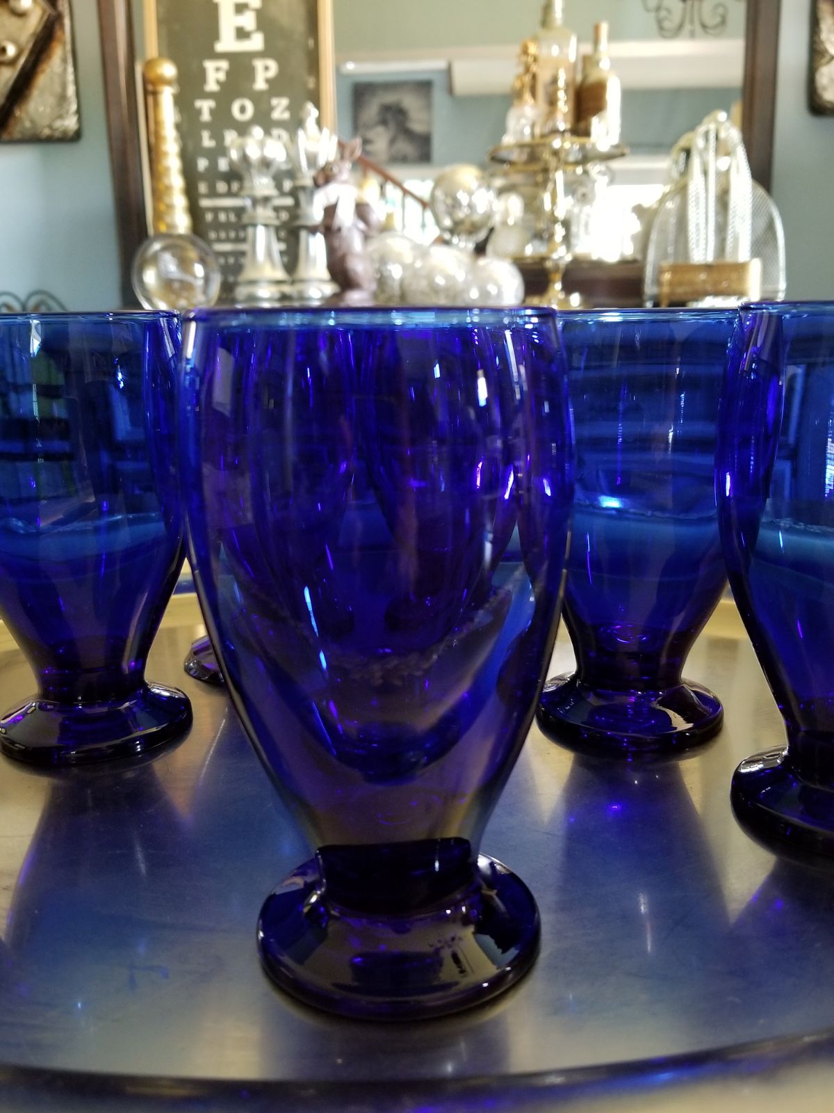 Mid Century Glassware Vintage Footed Glassware Vintage Glassware Blue Glasses Cocktail Glassware Azure Blue Glassware Set of 7