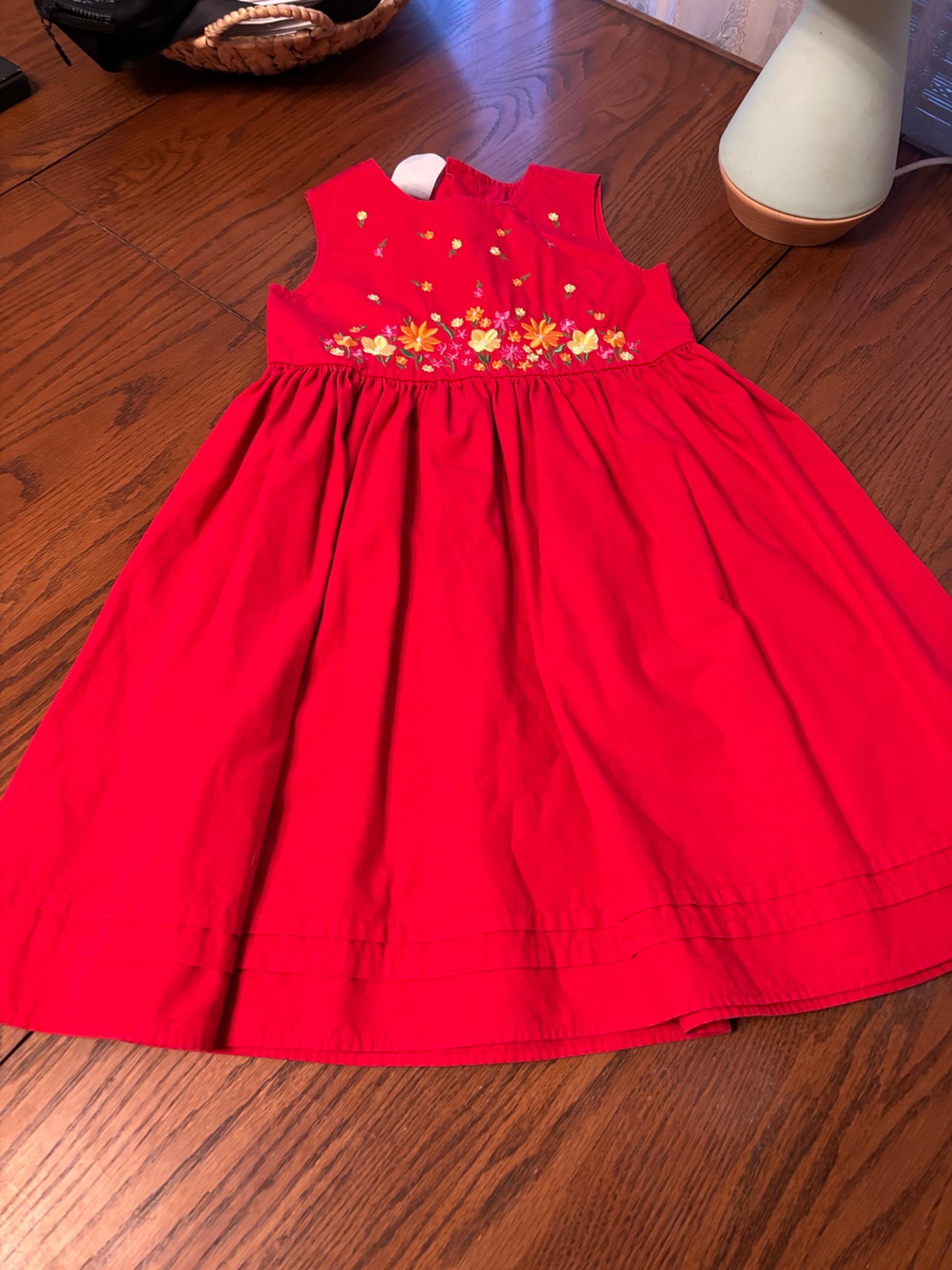 Vtg Laura Ashley mother & child girls 5 red flower adorned dress